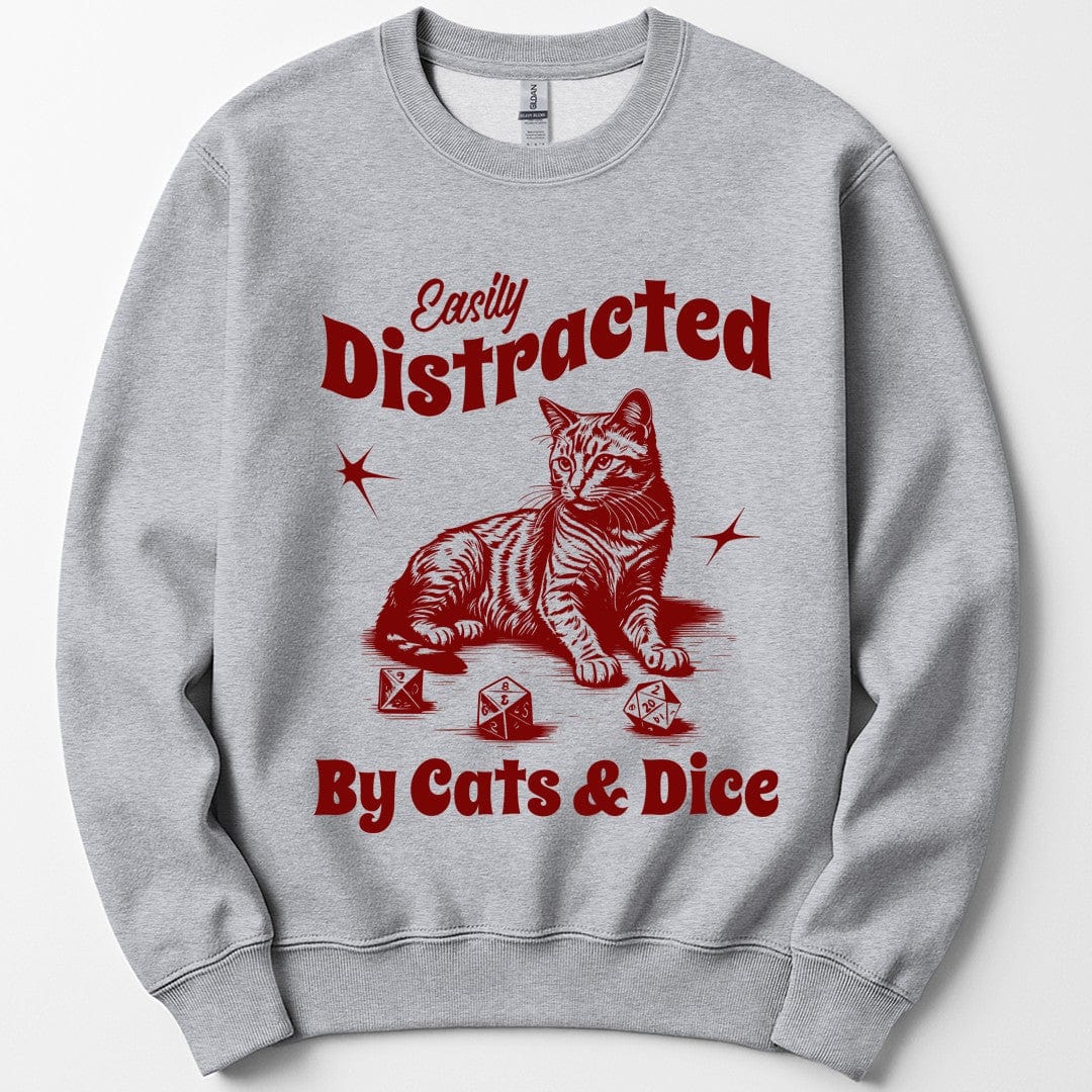 Printify Sweatshirt Sport Grey / S Easily Distracted By Cats & Dice Sweatshirt