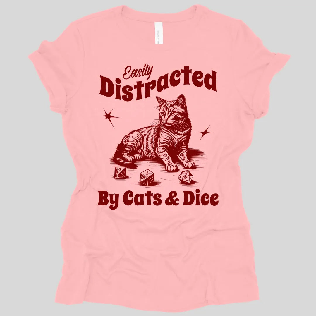 Printify T-Shirt Pink / S Easily Distracted By Cats & Dice Women's T-shirt