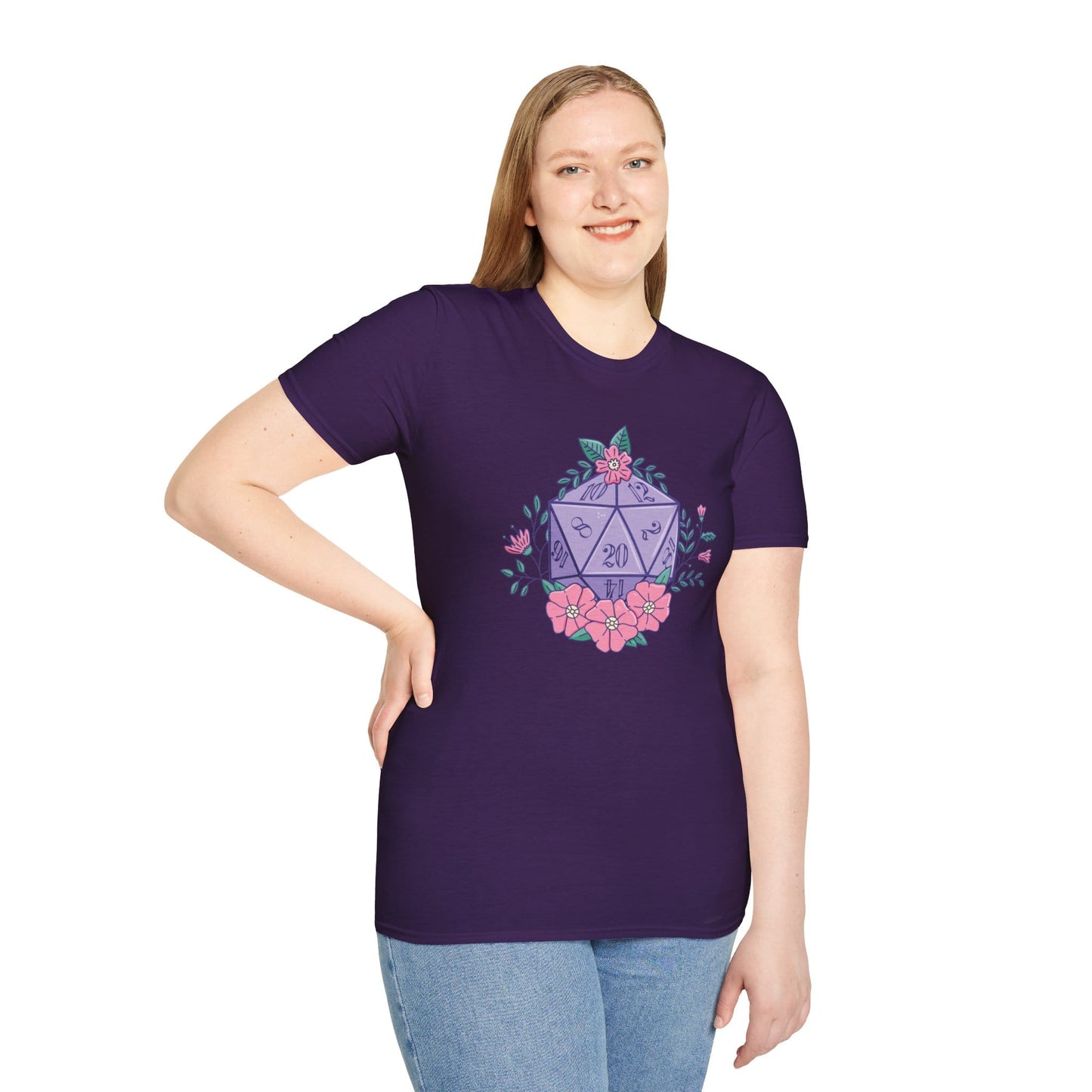 Printify T-Shirt Floral D20 Tabletop RPG T-Shirt