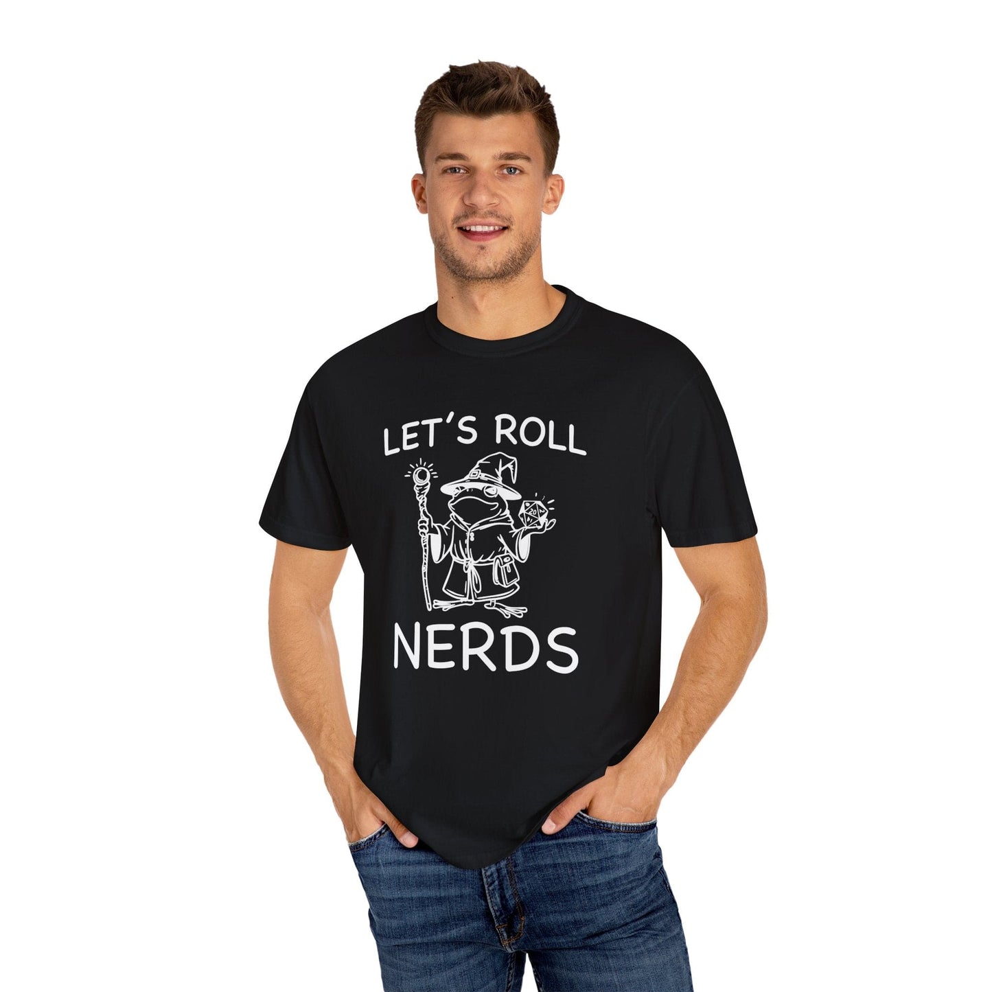 Printify T-Shirt Funny D&D "Let’s Roll Nerds" Shirt - Comfort Colors