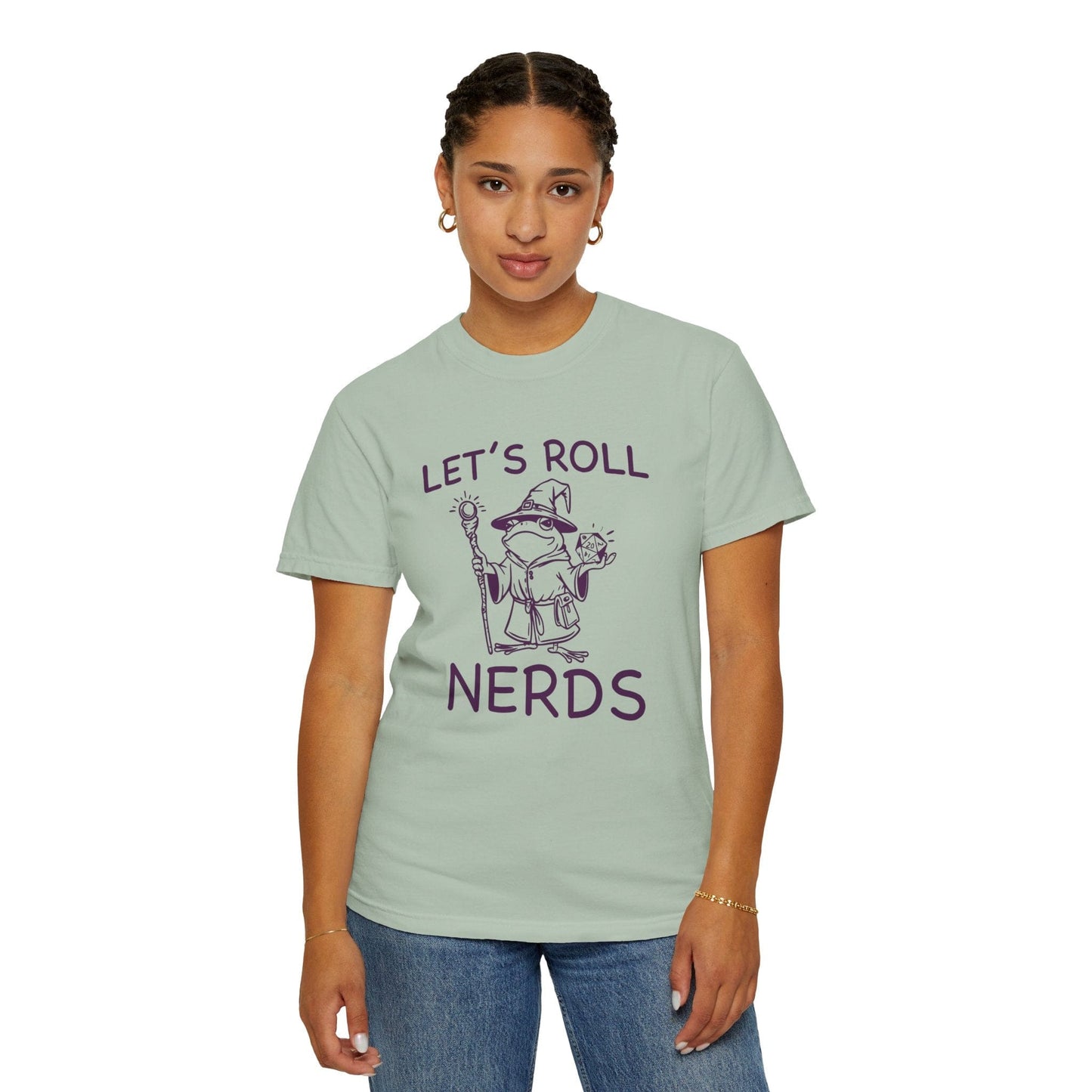 Printify T-Shirt Funny D&D "Let’s Roll Nerds" Shirt - Comfort Colors