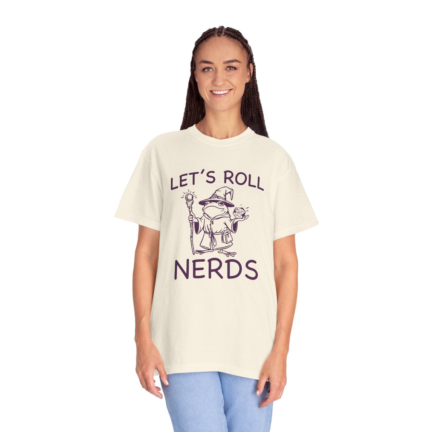 Printify T-Shirt Funny D&D "Let’s Roll Nerds" Shirt - Comfort Colors