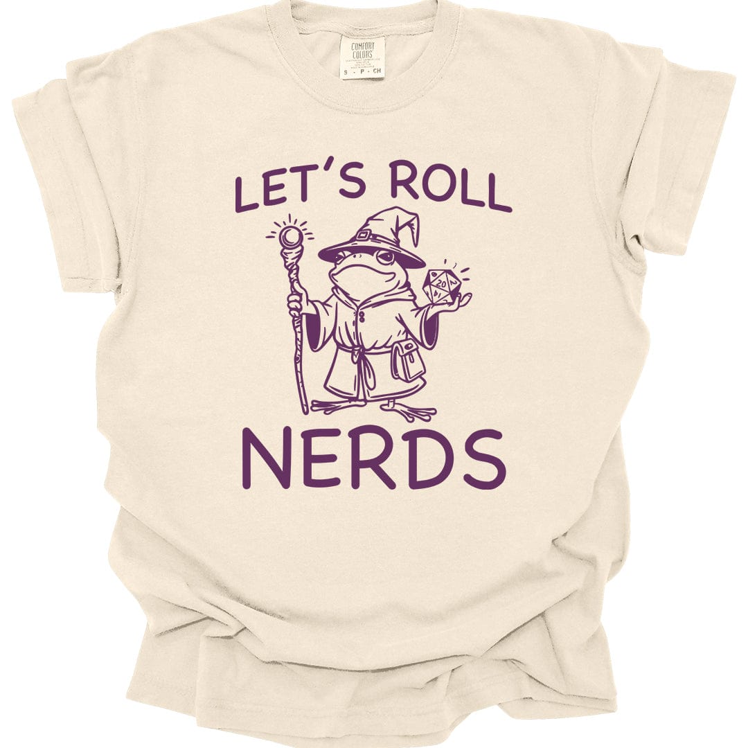 Printify T-Shirt Ivory / S Funny D&D "Let’s Roll Nerds" Shirt - Comfort Colors