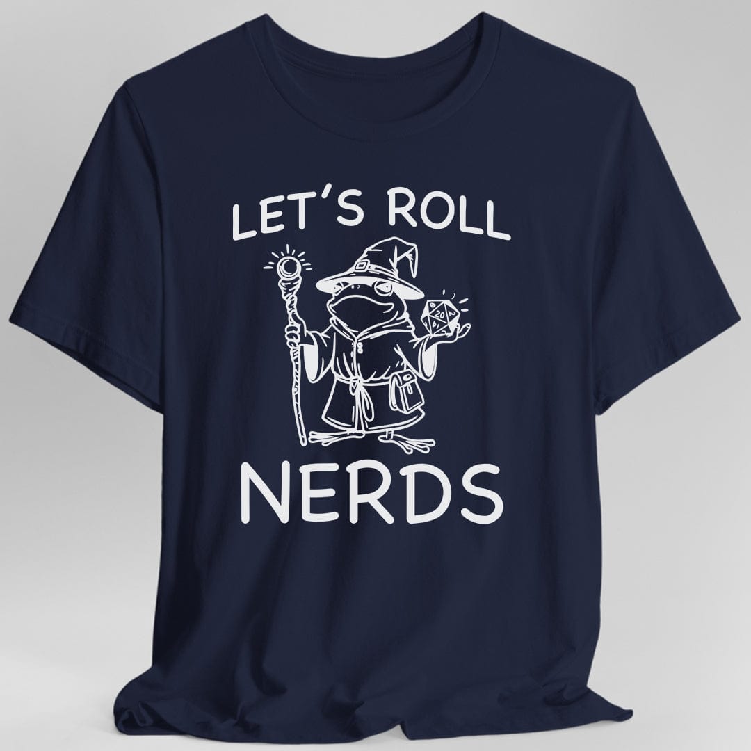 Printify T-Shirt Navy / S Funny D&D "Let’s Roll Nerds" Shirt