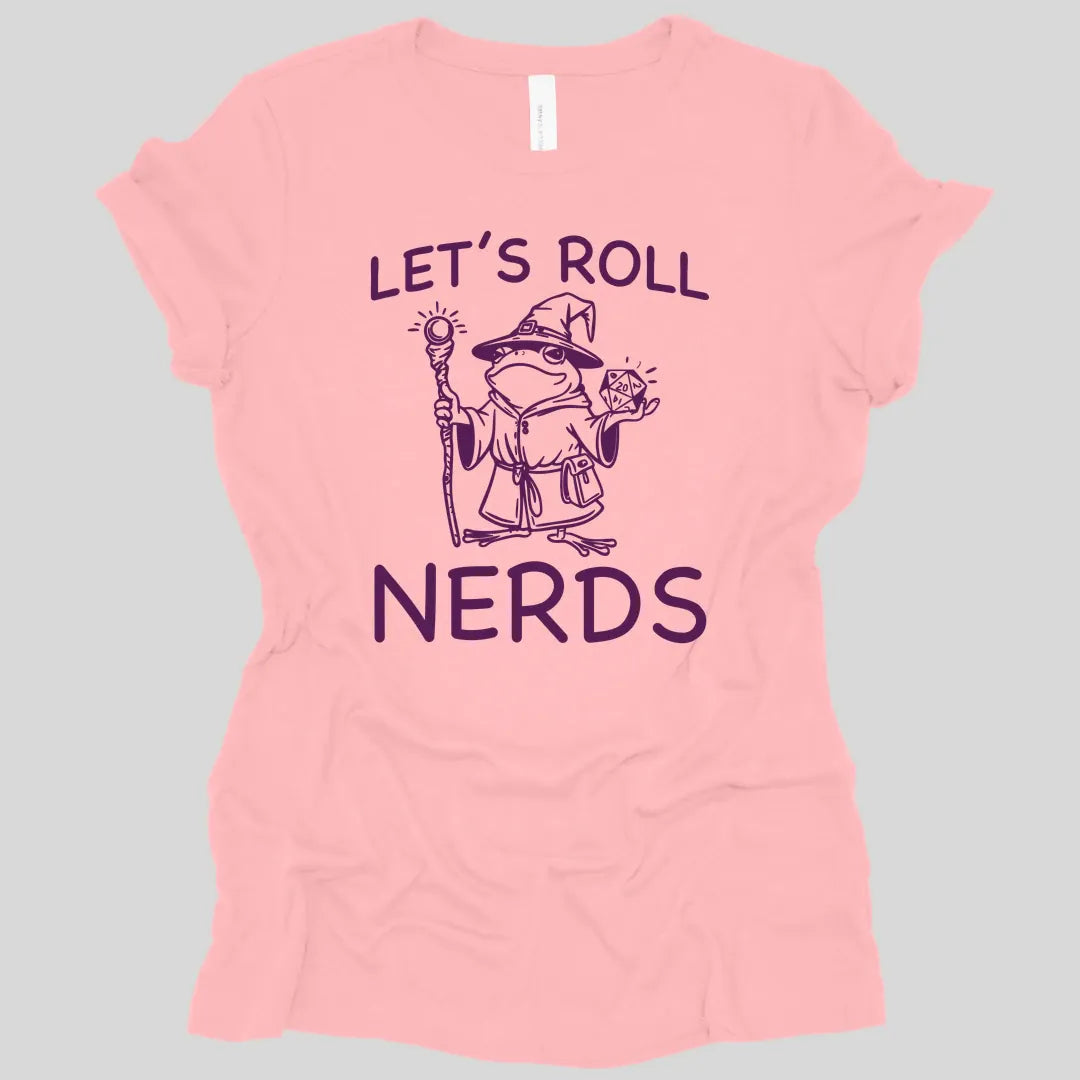 Printify T-Shirt Pink / S Funny D&D "Let's Roll Nerds" Women's T-shirt