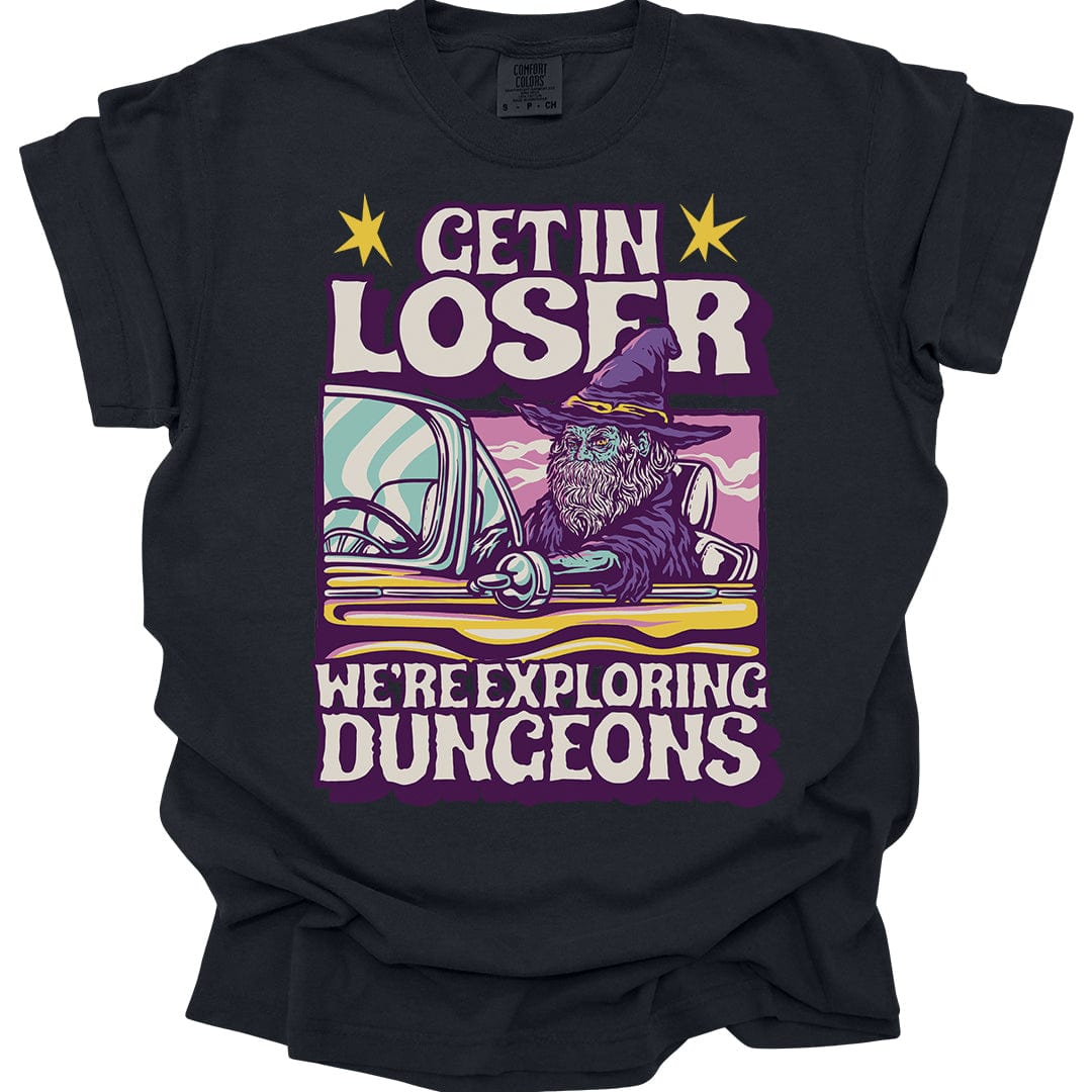 Printify T-Shirt Black / S Funny DnD Shirt - Get In Loser - Comfort Colors