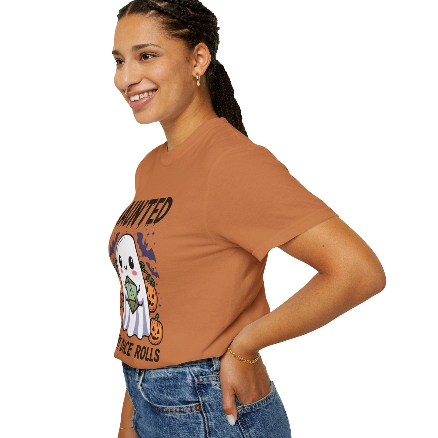 Printify T-Shirt Haunted By My Dice Rolls Kawaii T-Shirt - Comfort Colors