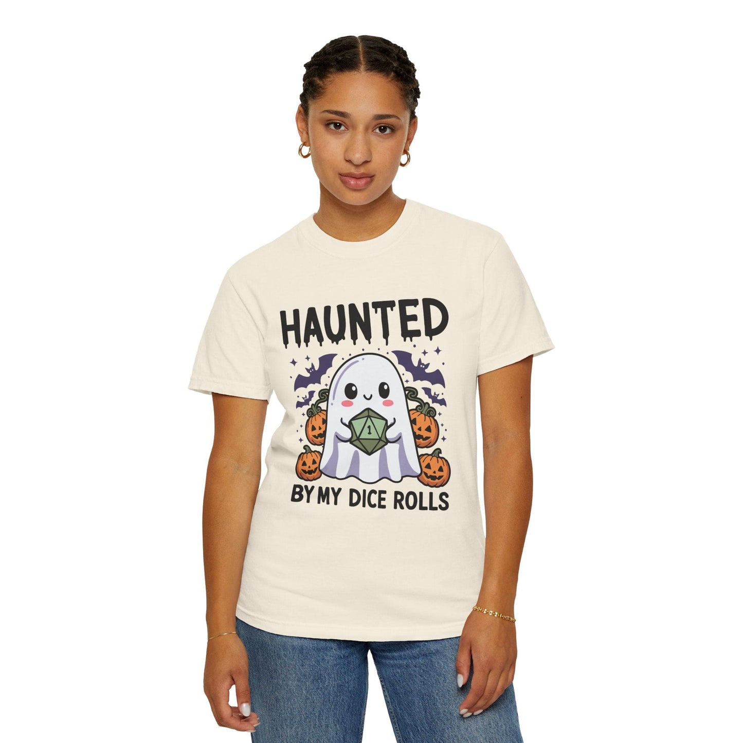 Printify T-Shirt Haunted By My Dice Rolls Kawaii T-Shirt - Comfort Colors