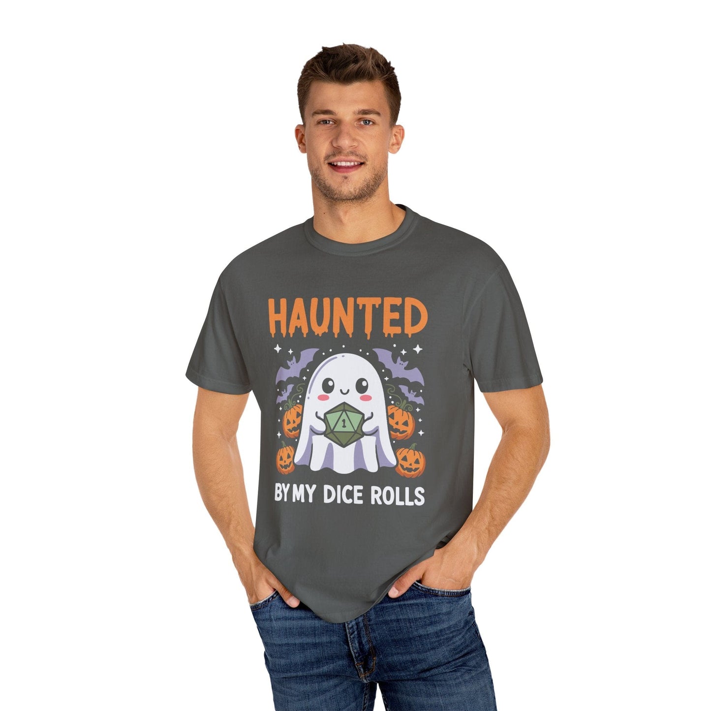 Printify T-Shirt Haunted By My Dice Rolls Kawaii T-Shirt - Comfort Colors