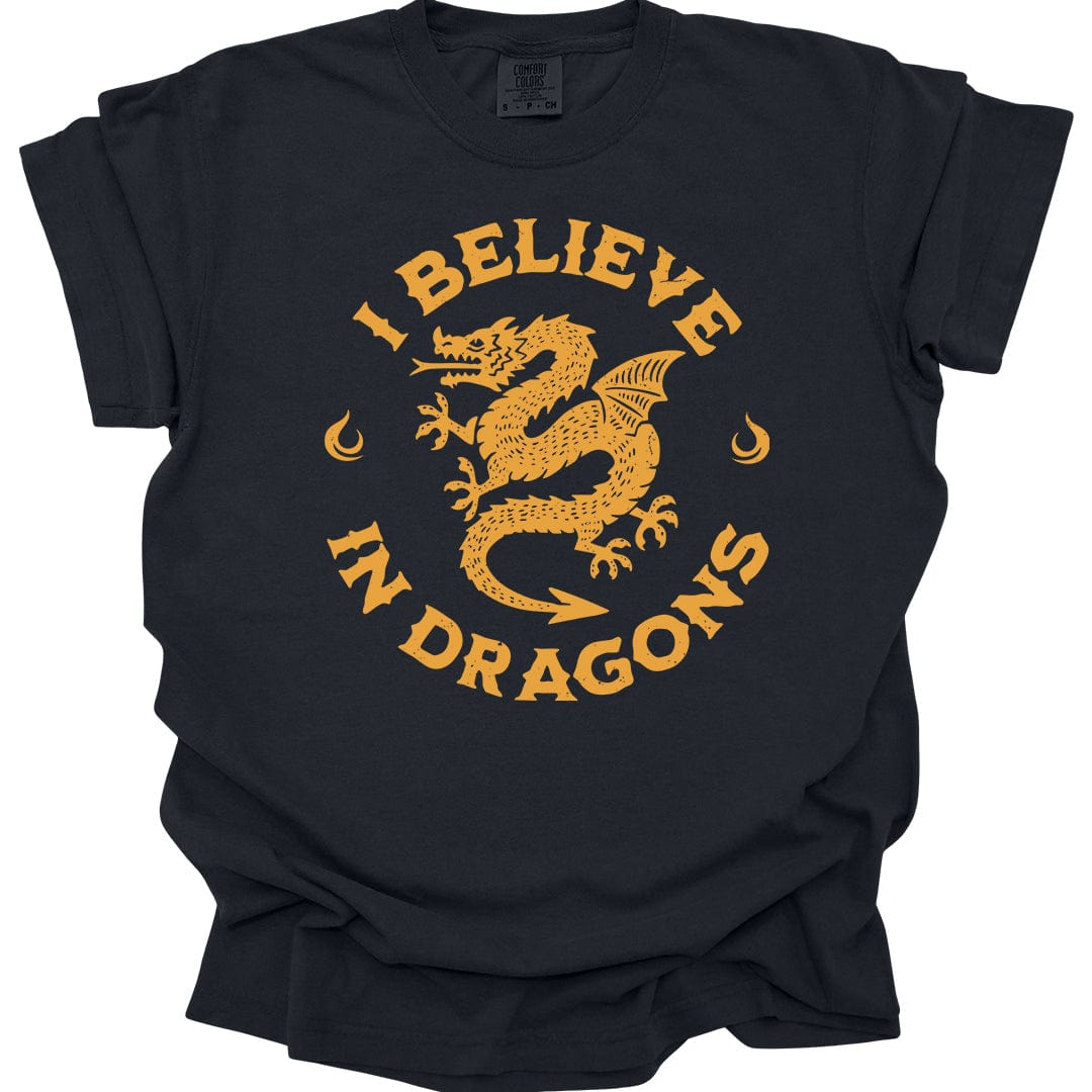 Printify T-Shirt Black / S I Believe in Dragons Shirt - Comfort Colors