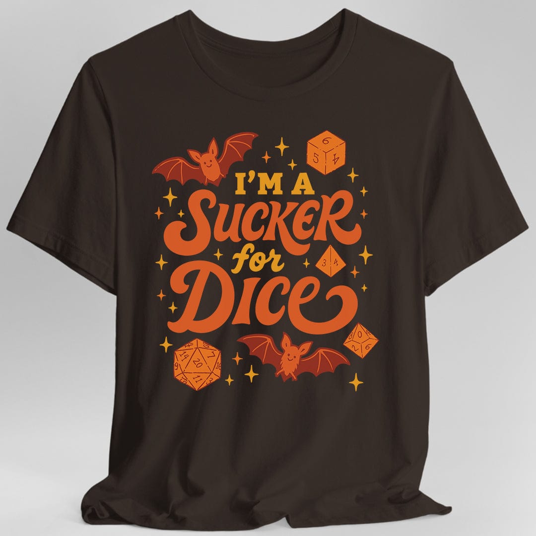 Printify T-Shirt Dark Chocolate / S I'm a Sucker for Dice – Cute Halloween D&D T-Shirt