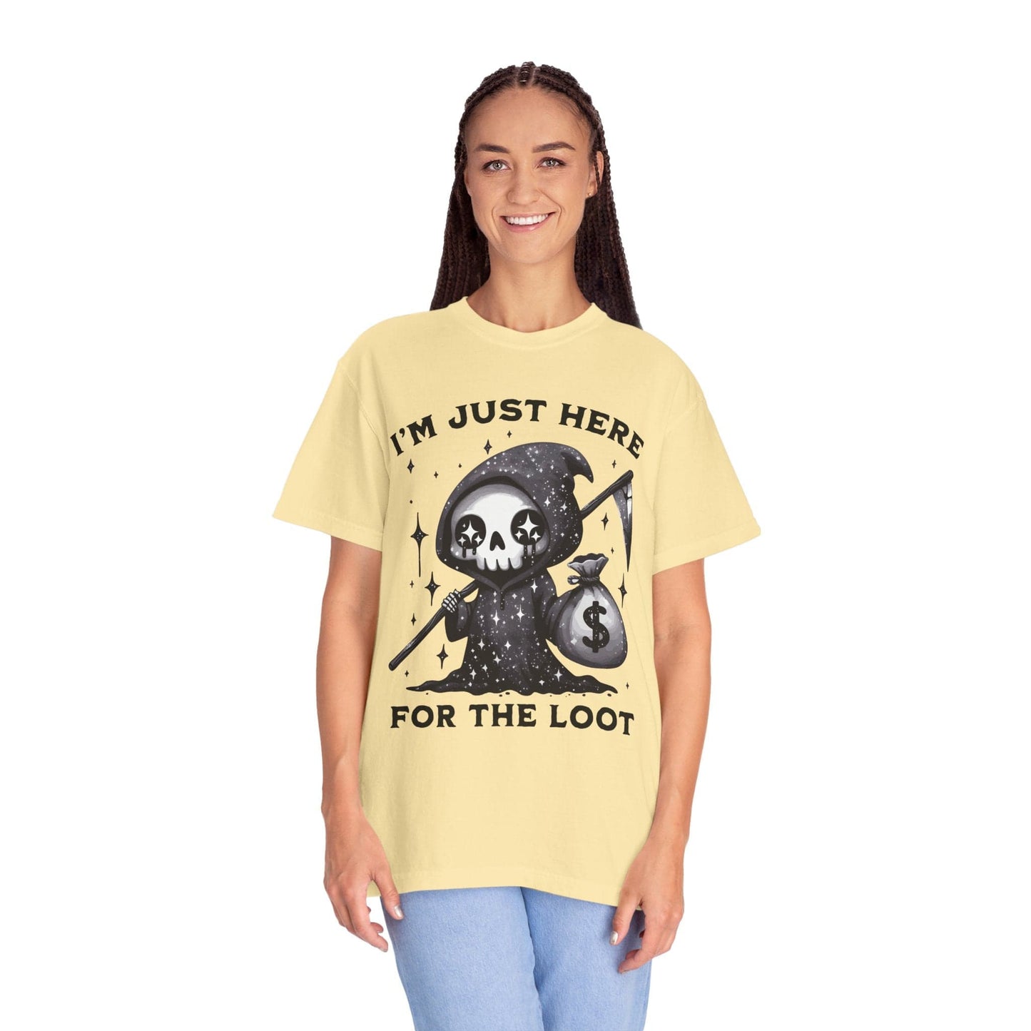 Printify T-Shirt I’m Just Here for the Loot T-shirt - Comfort Colors