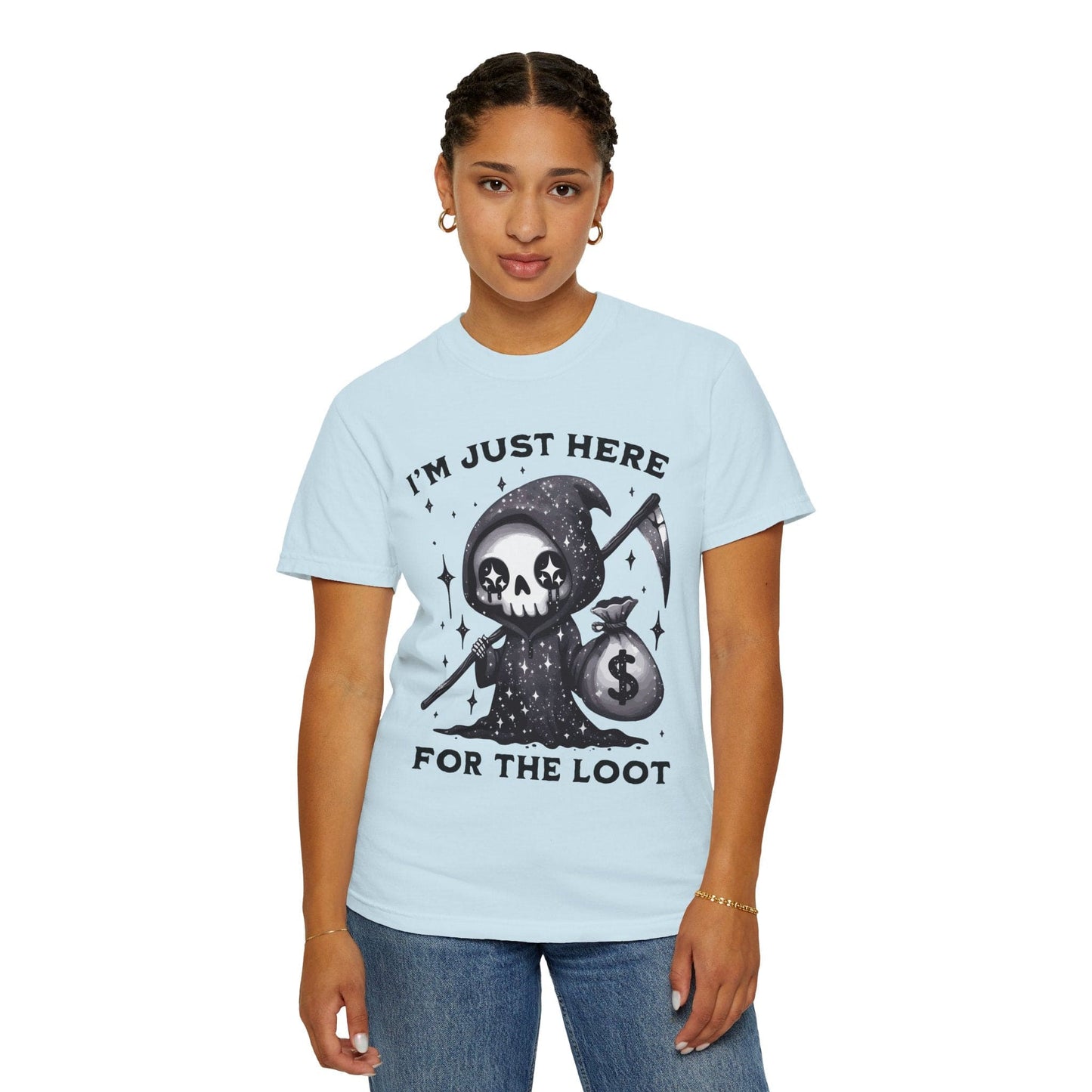 Printify T-Shirt I’m Just Here for the Loot T-shirt - Comfort Colors