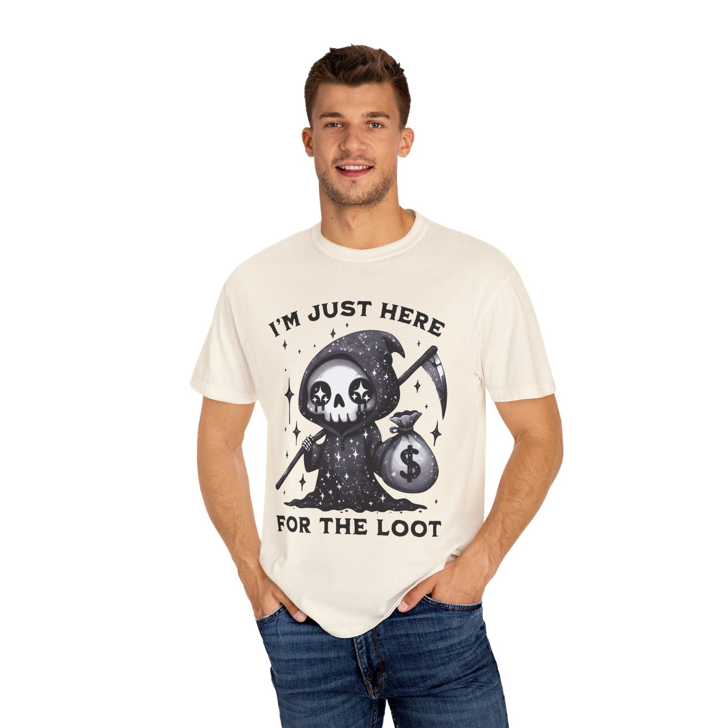 Printify T-Shirt I’m Just Here for the Loot T-shirt - Comfort Colors