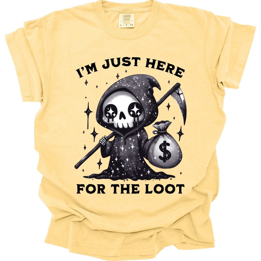 Printify T-Shirt Banana / S I’m Just Here for the Loot T-shirt - Comfort Colors