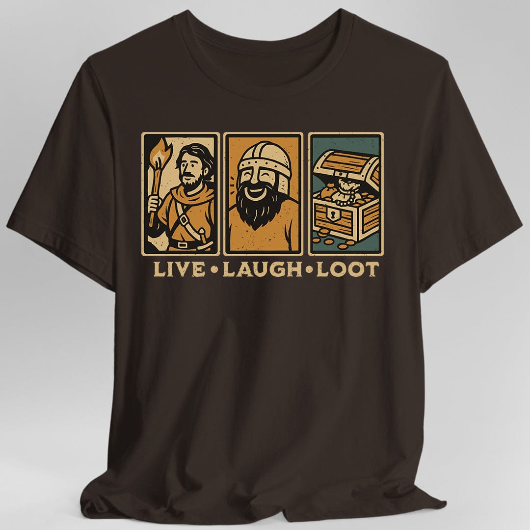Printify T-Shirt Dark Chocolate / S Live Laugh Loot T-shirt - Comic Panels