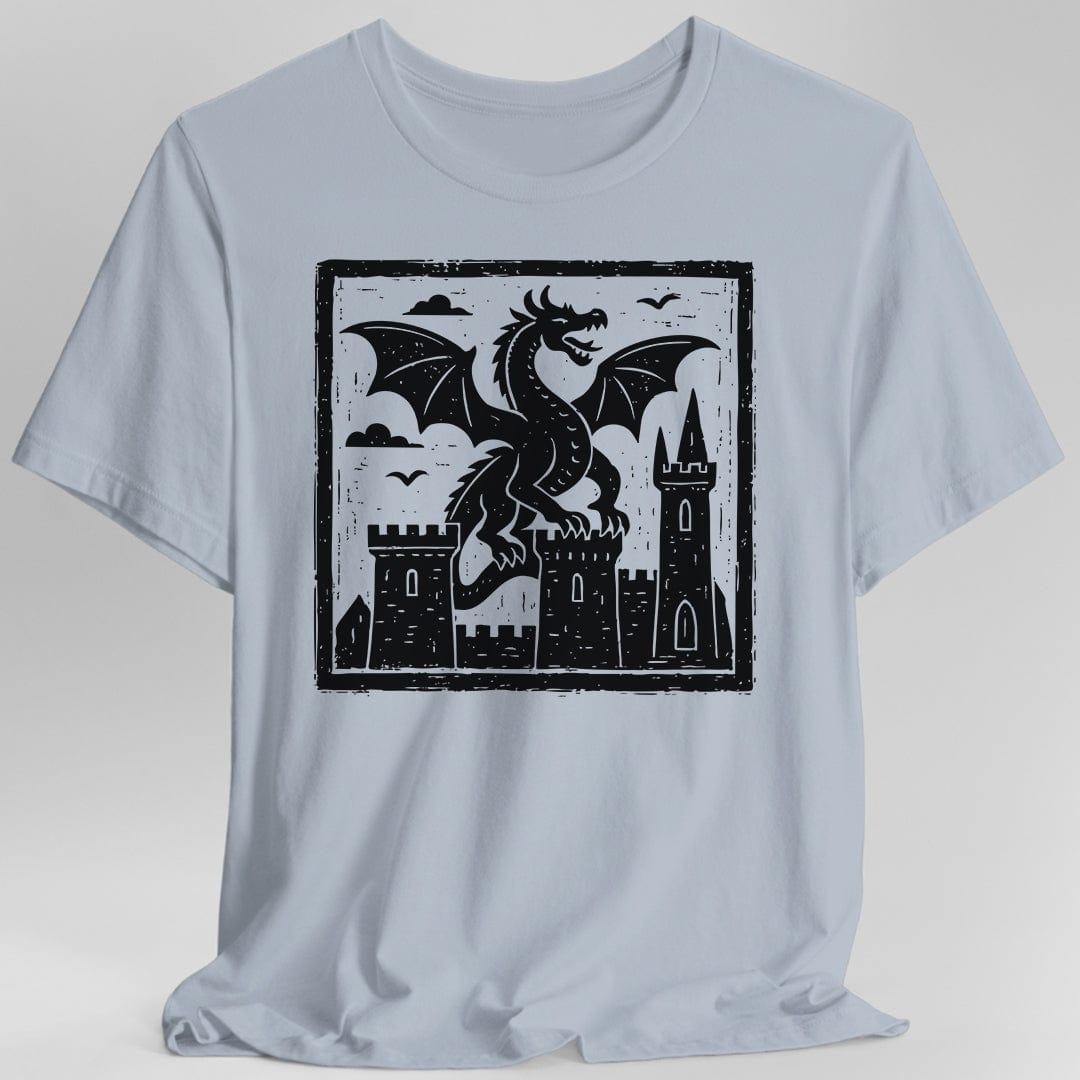Printify T-Shirt Light Blue / S Medieval Woodcut Dragon Shirt