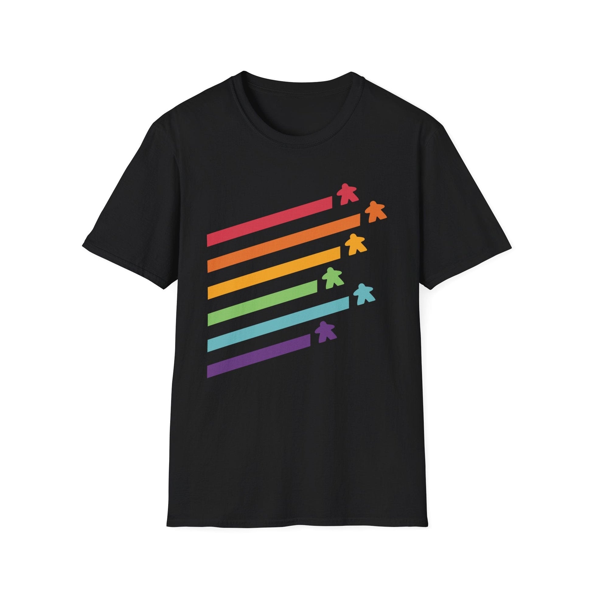 Printify T-Shirt Black / S Meeple Shirt - Retro Rainbow Board Game Shirt