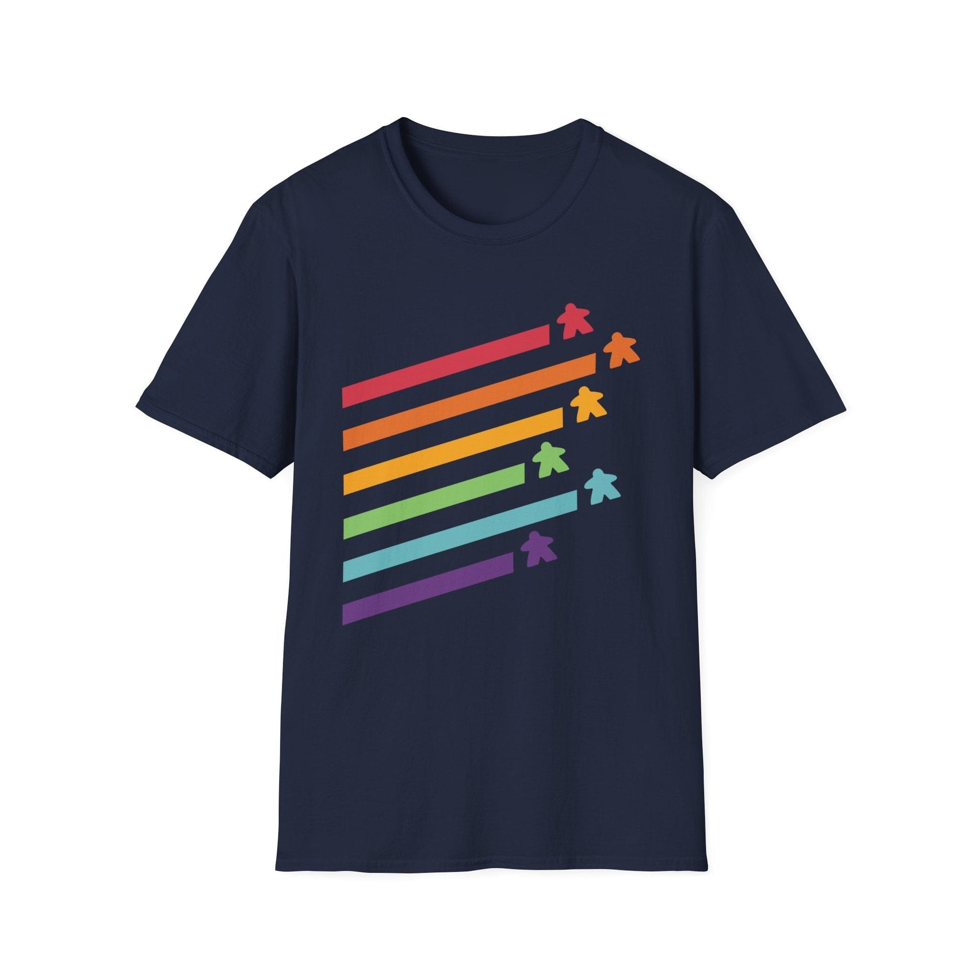 Printify T-Shirt Navy / S Meeple Shirt - Retro Rainbow Board Game Shirt