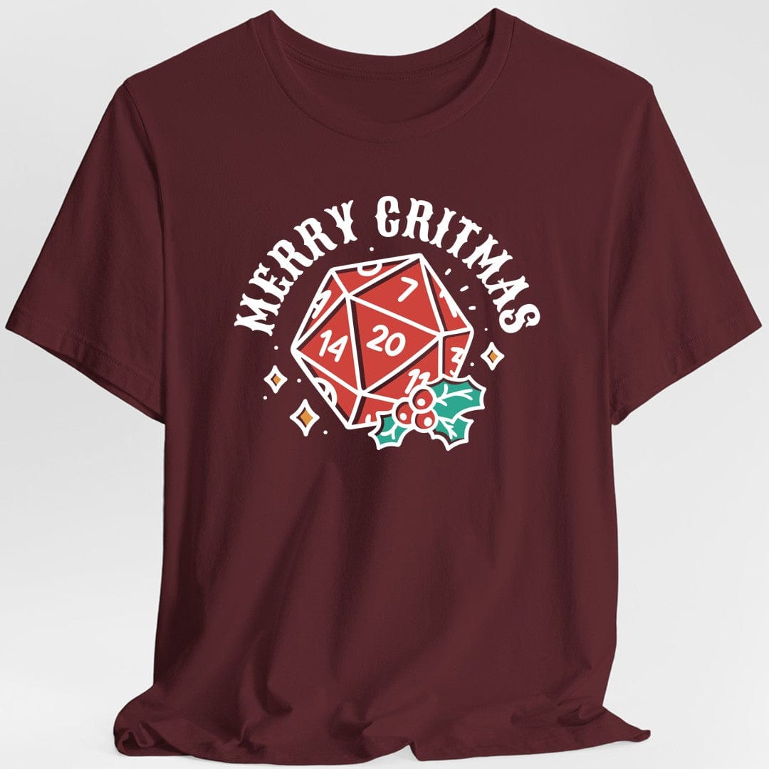 Printify T-Shirt Maroon / S Merry Critmas D20 T-shirt