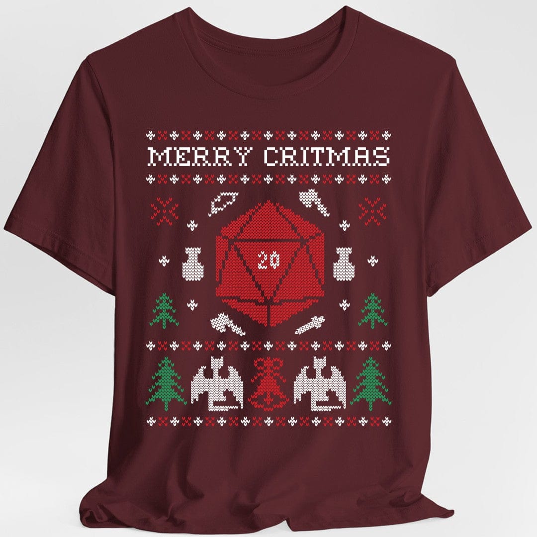 Printify T-Shirt Maroon / S Merry Critmas Ugly Sweater T-shirt