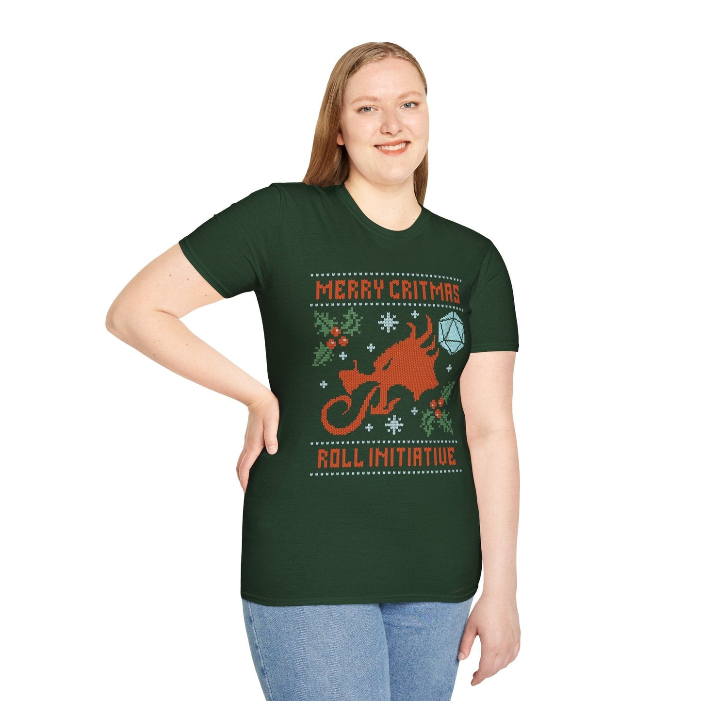 Printify T-Shirt Merry Critmas Ugly Sweater T-shirt Roll Initiative
