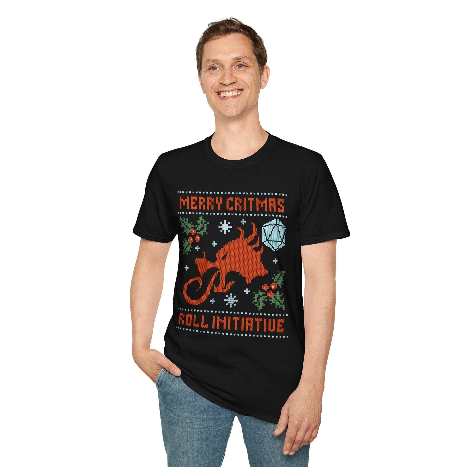 Printify T-Shirt Merry Critmas Ugly Sweater T-shirt Roll Initiative