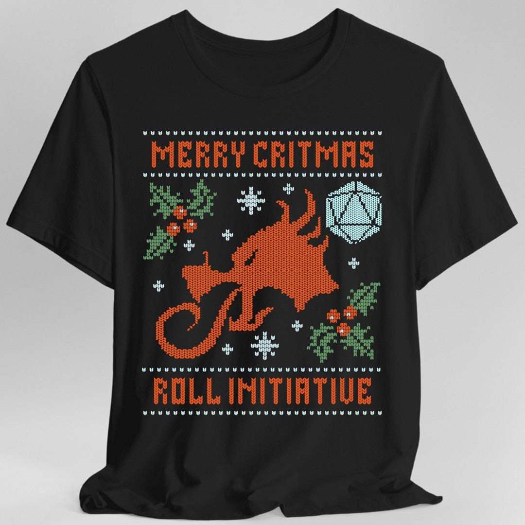 Printify T-Shirt Black / S Merry Critmas Ugly Sweater T-shirt Roll Initiative