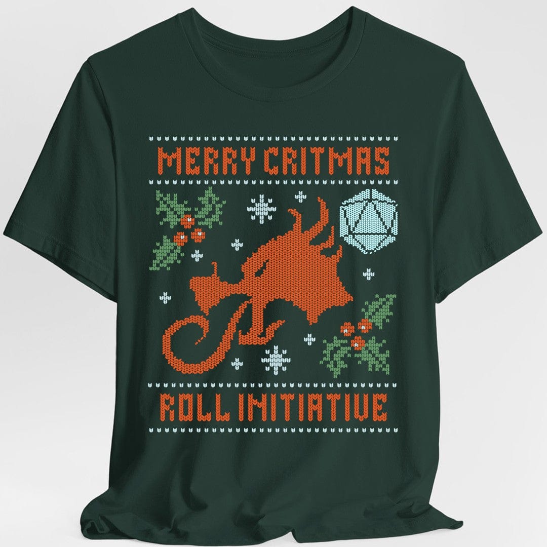Printify T-Shirt Forest Green / S Merry Critmas Ugly Sweater T-shirt Roll Initiative