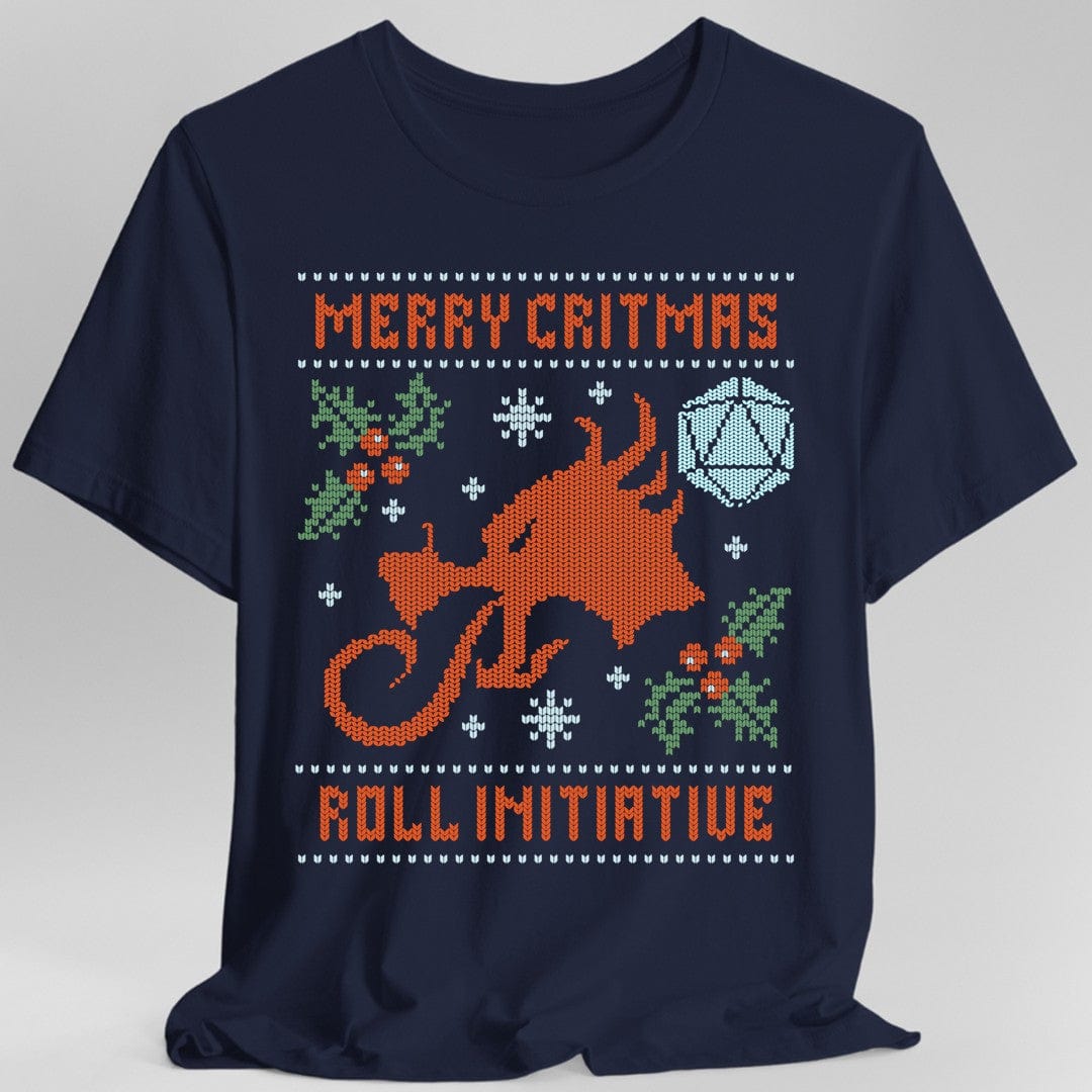 Printify T-Shirt Navy / S Merry Critmas Ugly Sweater T-shirt Roll Initiative