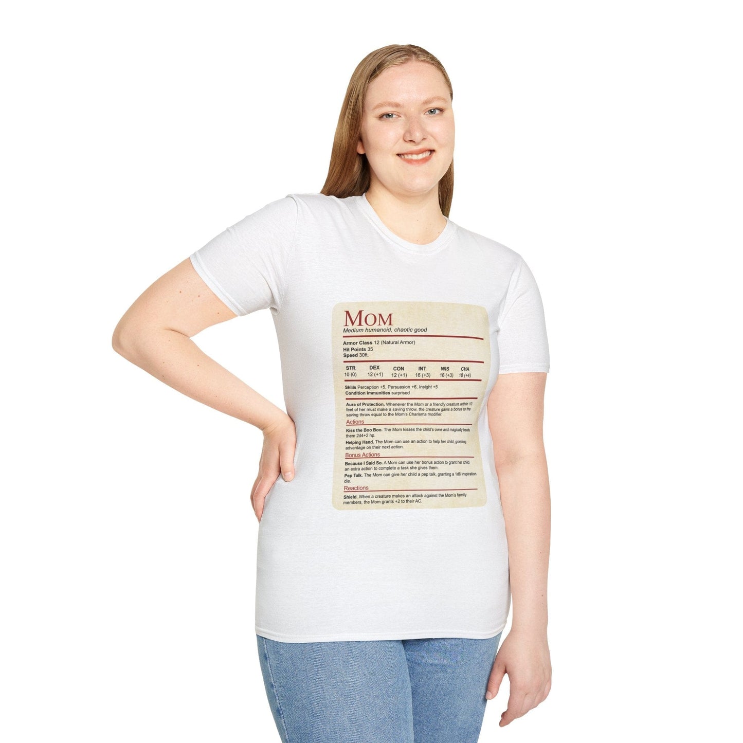 Printify T-Shirt Mom DND Shirt - Funny Stat Block