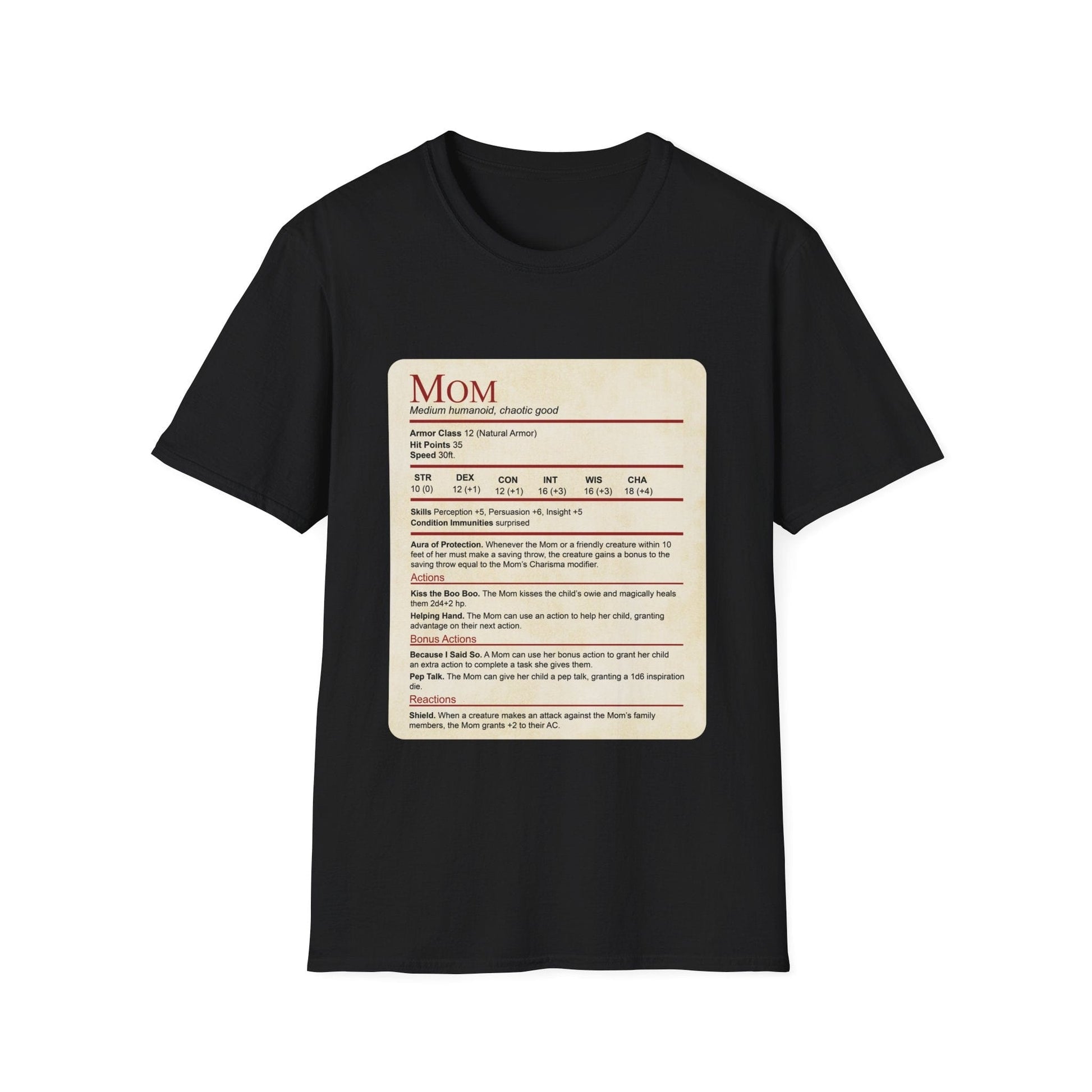 Printify T-Shirt Black / XS Mom DND Shirt - Funny Stat Block