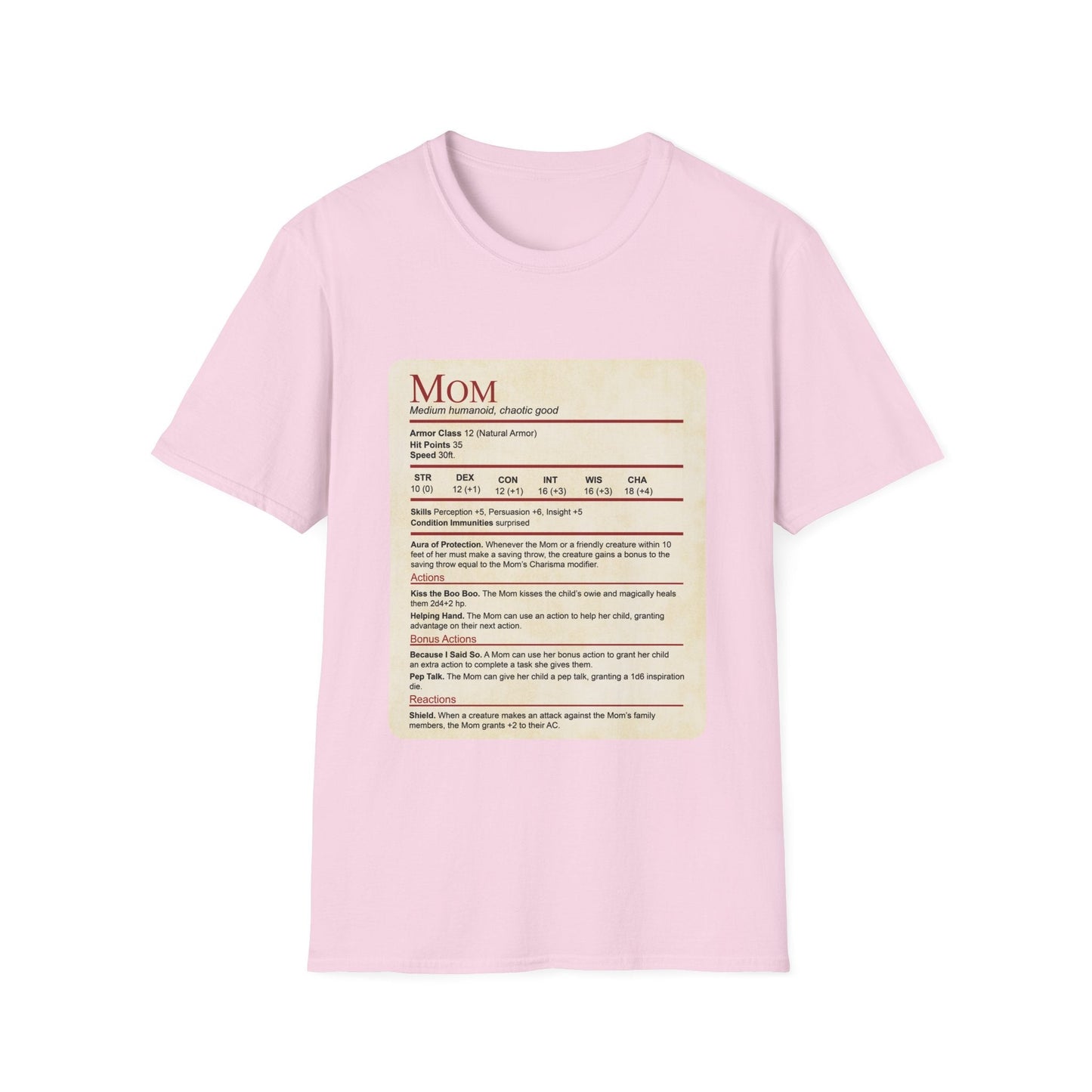 Printify T-Shirt Light Pink / S Mom DND Shirt - Funny Stat Block