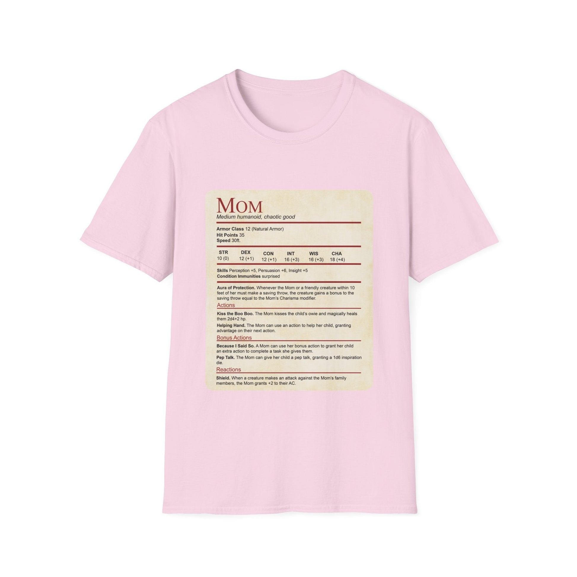Printify T-Shirt Light Pink / S Mom DND Shirt - Funny Stat Block