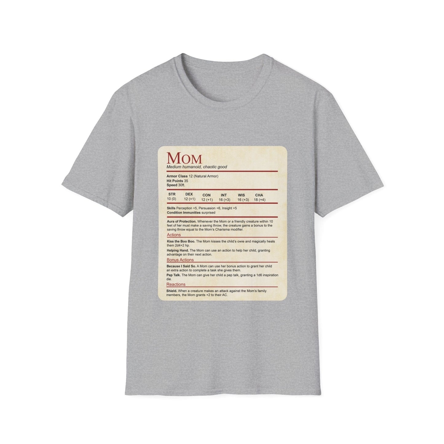Printify T-Shirt Sport Grey / XS Mom DND Shirt - Funny Stat Block