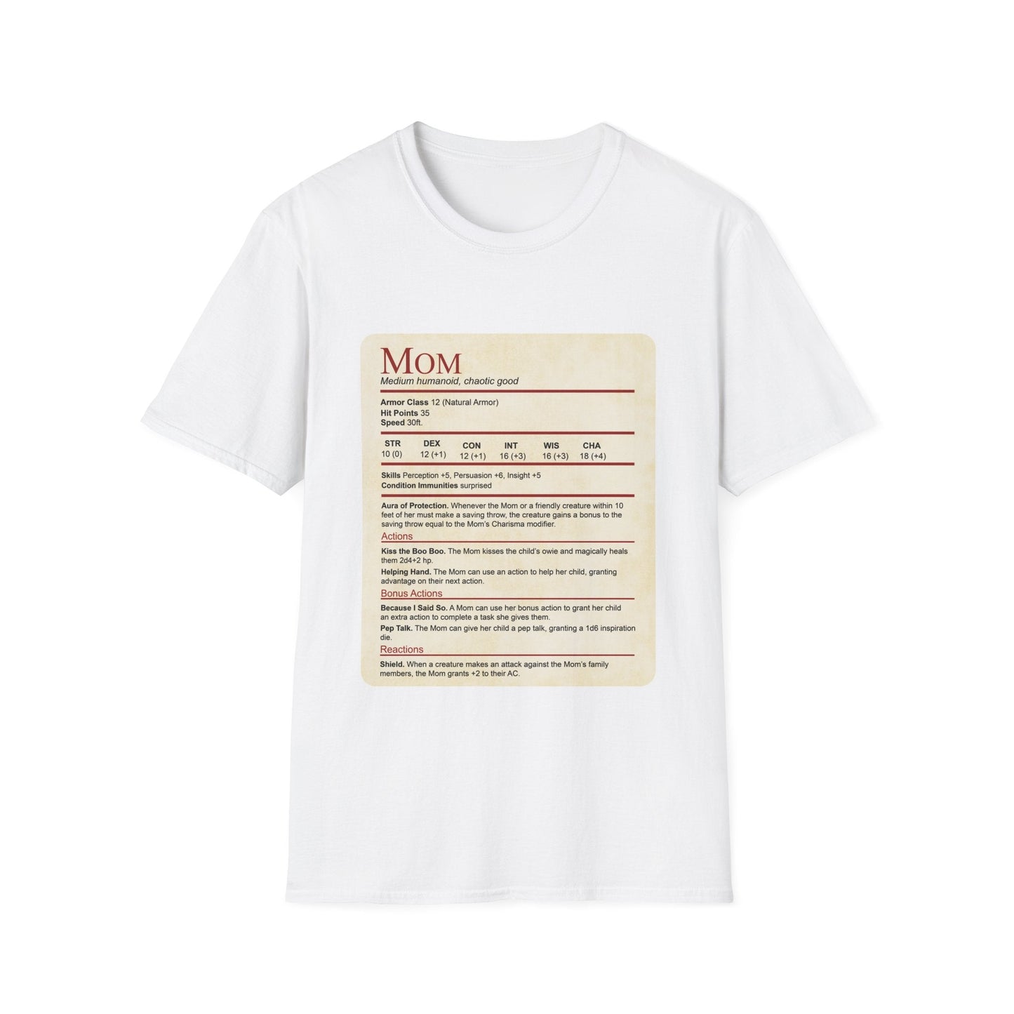 Printify T-Shirt White / S Mom DND Shirt - Funny Stat Block