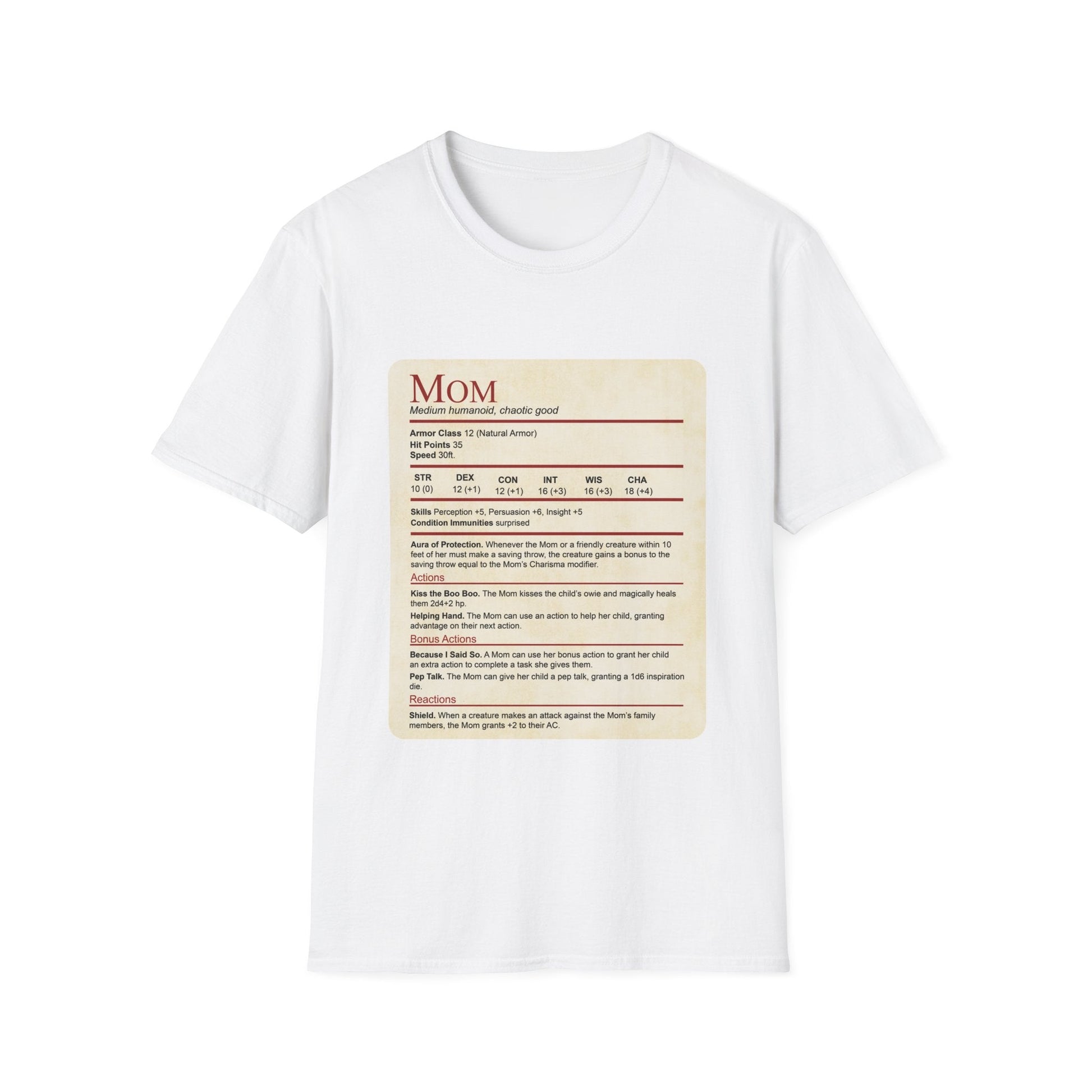 Printify T-Shirt White / S Mom DND Shirt - Funny Stat Block