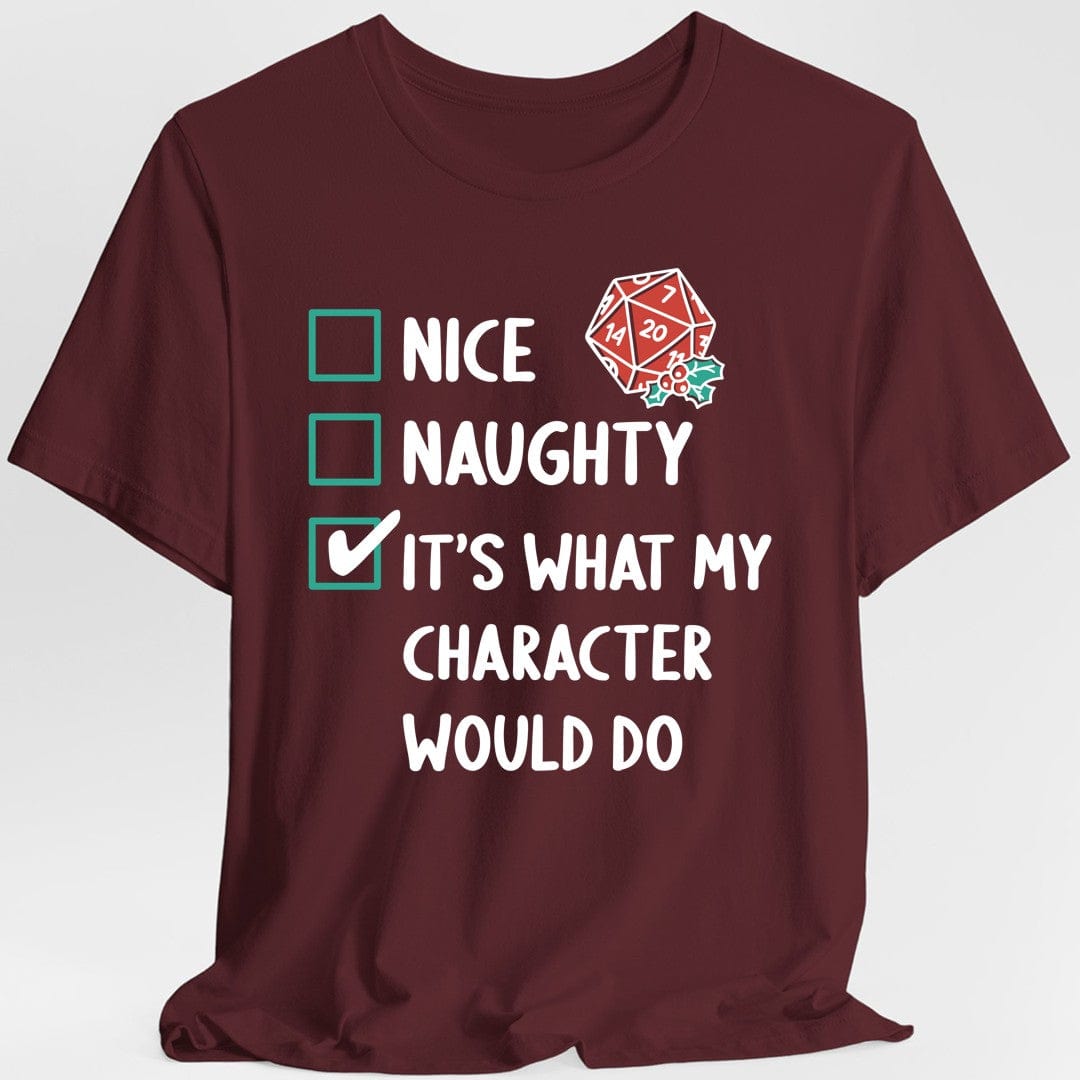 Printify T-Shirt Maroon / S Naughty & Nice Christmas DnD T-Shirt