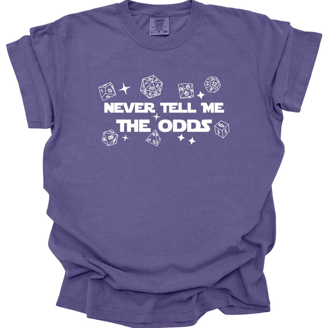 The same Never Tell Me The Odds design, on a grape t-shirt.