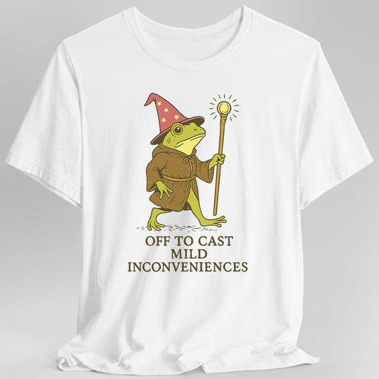 Printify T-Shirt White / S Off to Cast Mild Inconveniences – Wizard Frog T-Shirt