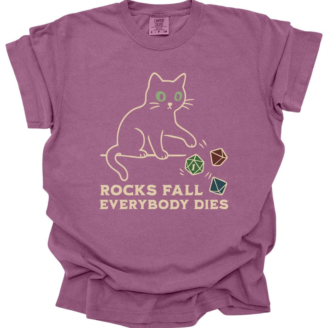 Printify T-Shirt Berry / S Rocks Fall Everybody Dies Cat Dice T-Shirt - Comfort Colors