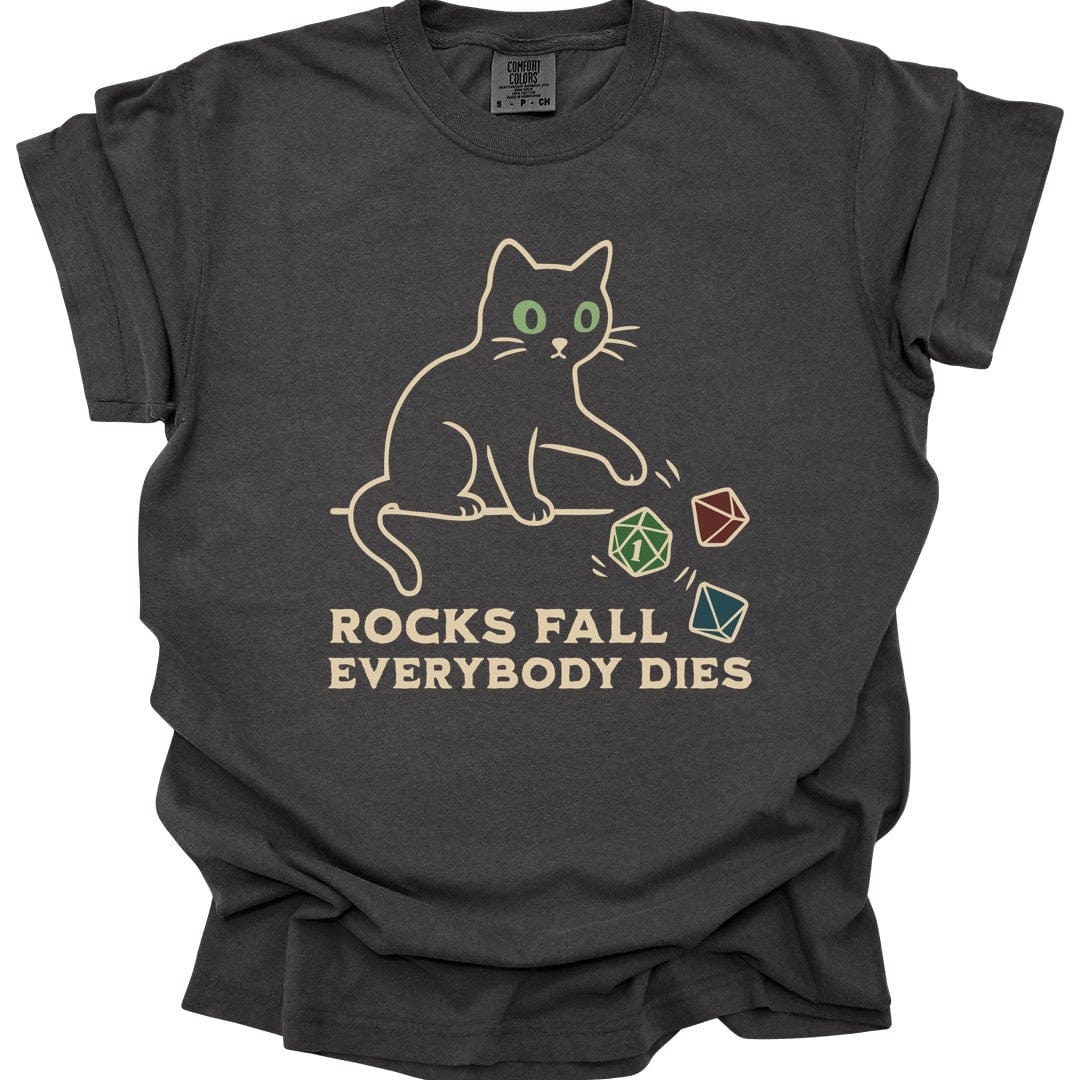 Printify T-Shirt Pepper / S Rocks Fall Everybody Dies Cat Dice T-Shirt - Comfort Colors