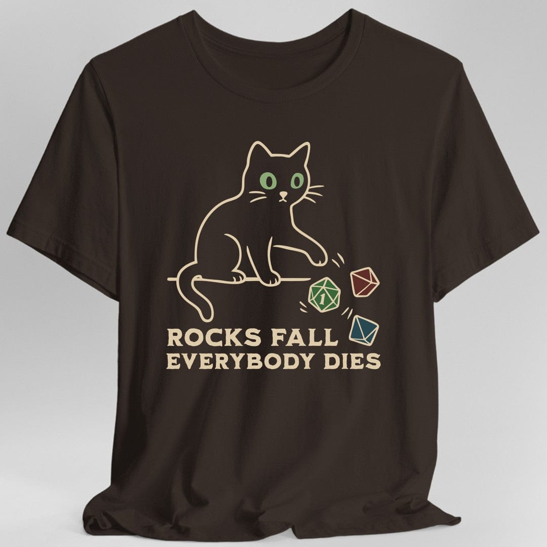 Printify T-Shirt Dark Chocolate / S Rocks Fall Everybody Dies Cat Dice T-Shirt