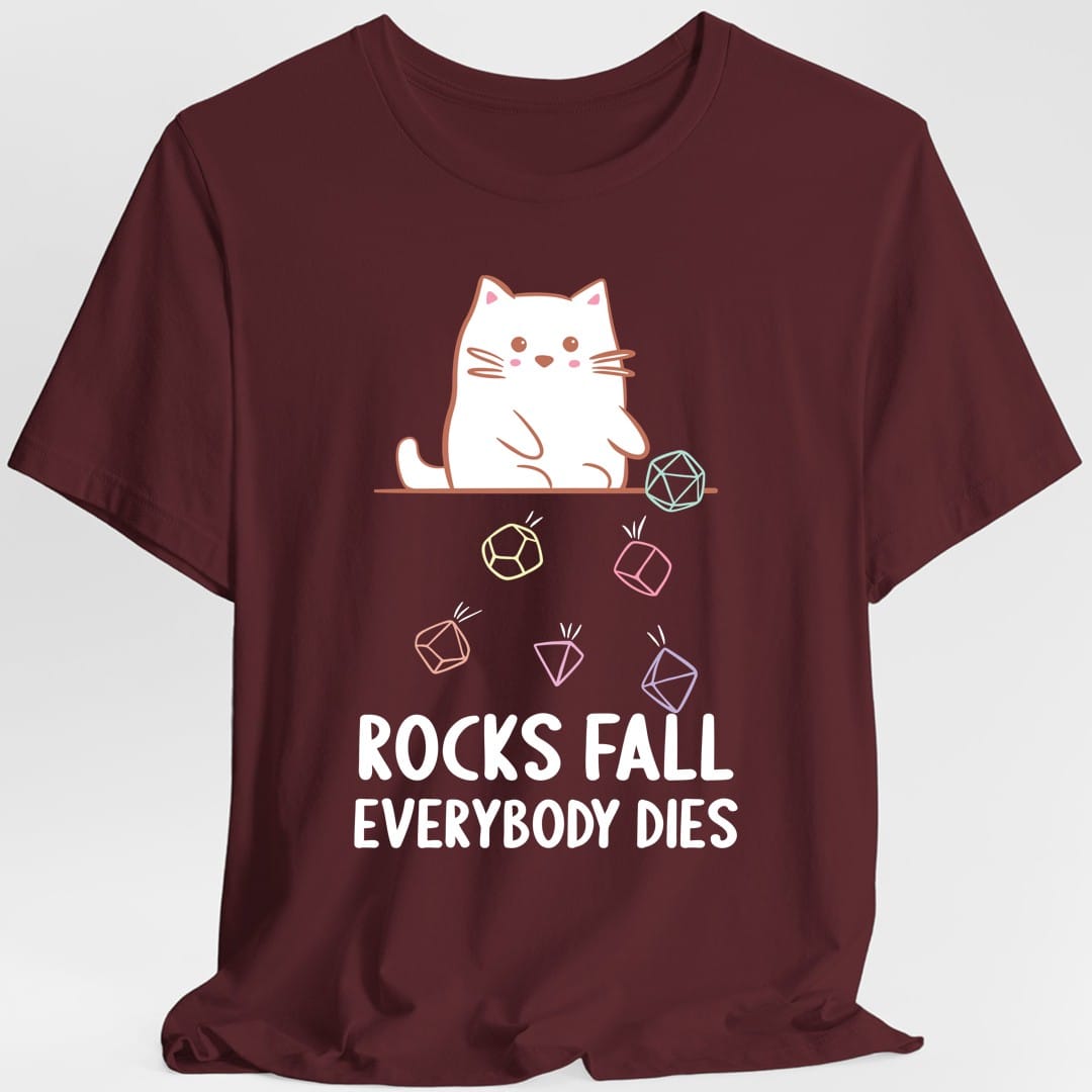 Printify T-Shirt Maroon / S Rocks Fall Everybody Dies Kawaii Cat T-Shirt
