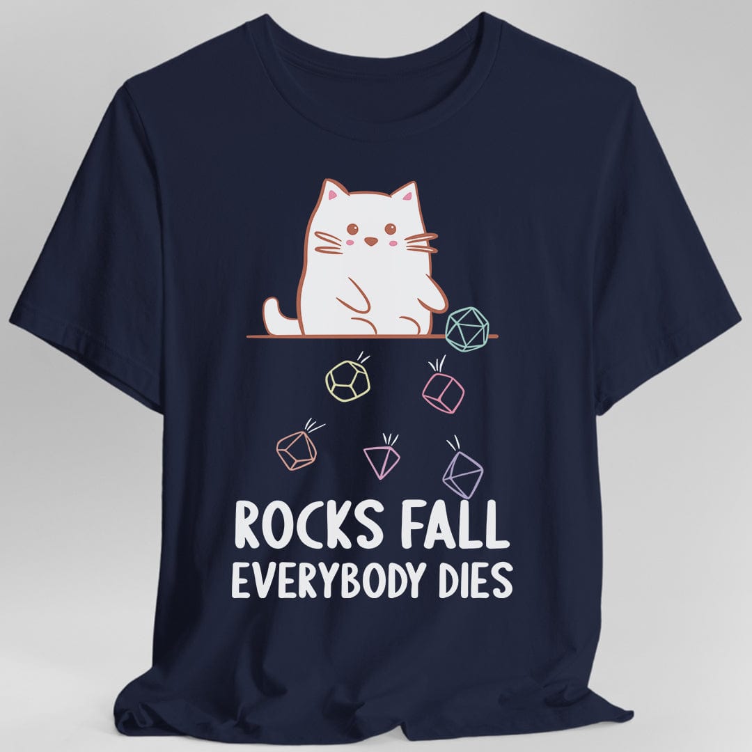 Printify T-Shirt Navy / S Rocks Fall Everybody Dies Kawaii Cat T-Shirt