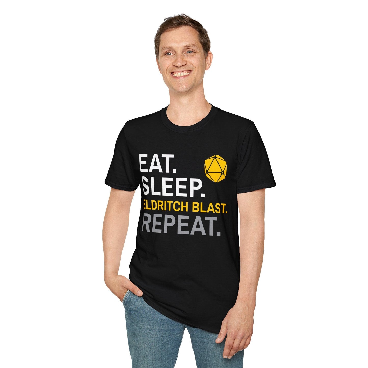 Printify T-Shirt Warlock Class T-Shirt – 'Eat, Sleep, Eldritch Blast, Repeat'