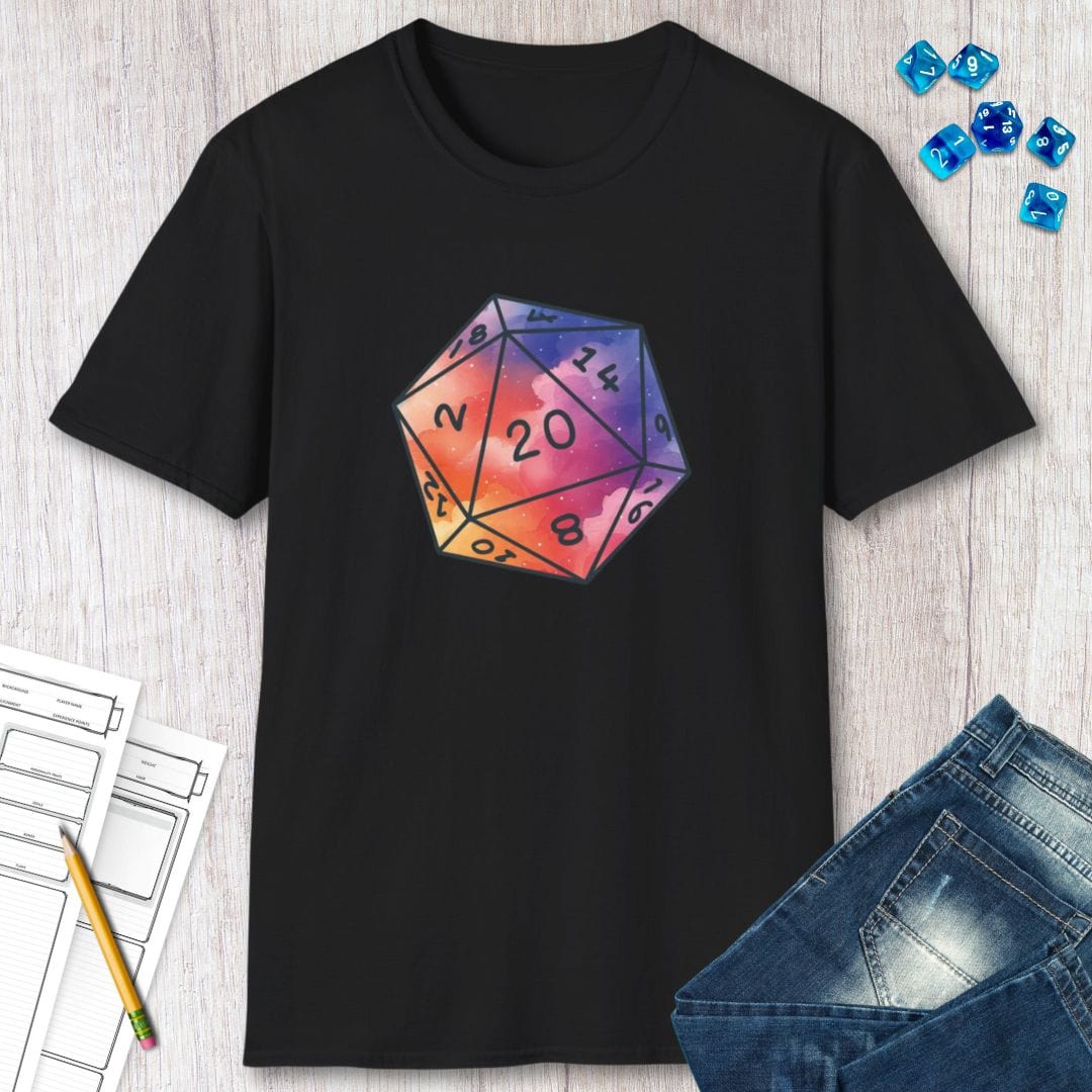 Printify T-Shirt Watercolor Clouds D20 Dice Shirt