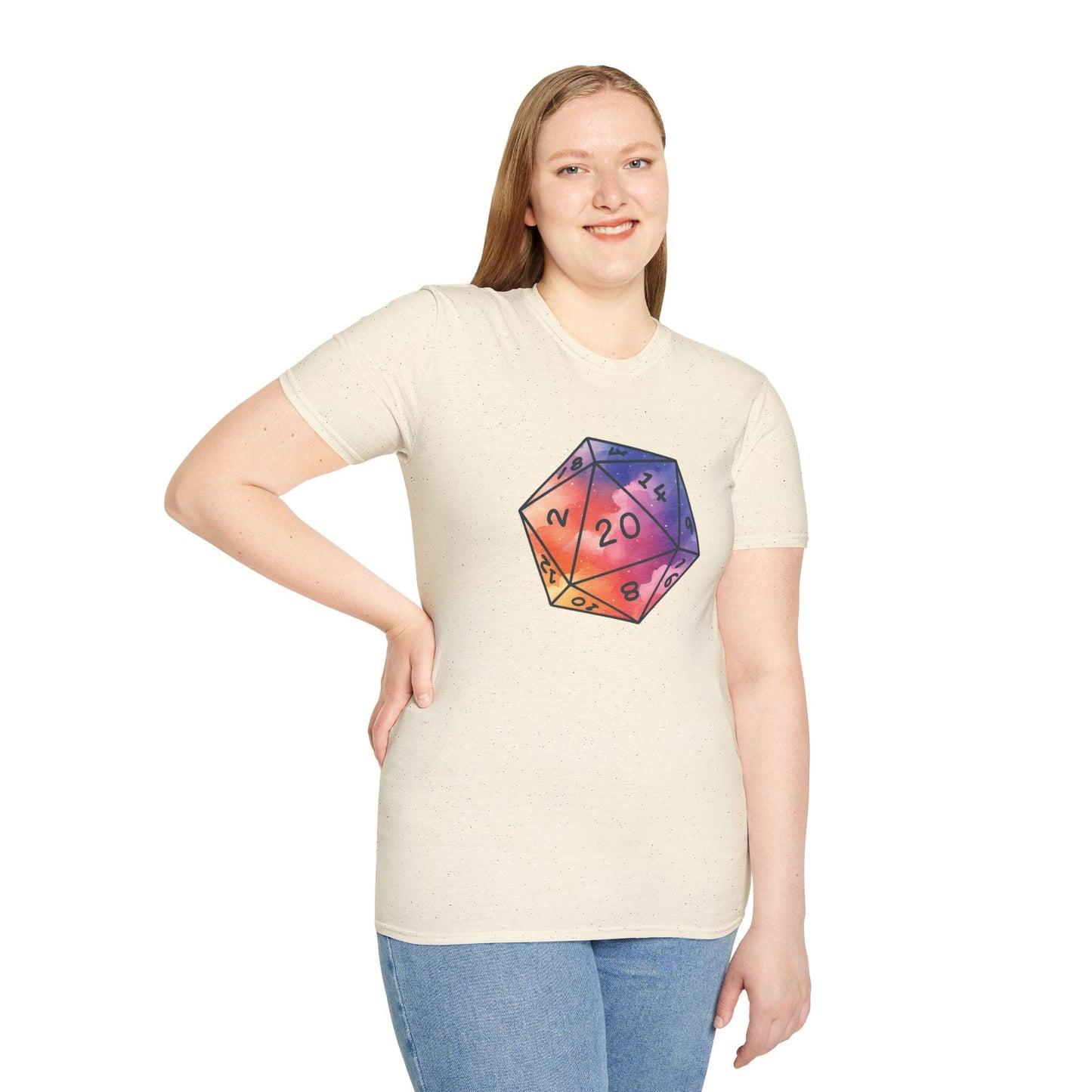 Printify T-Shirt Watercolor Clouds D20 Dice Shirt