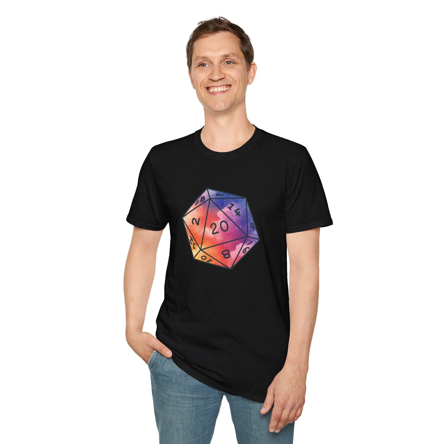 Printify T-Shirt Watercolor Clouds D20 Dice Shirt