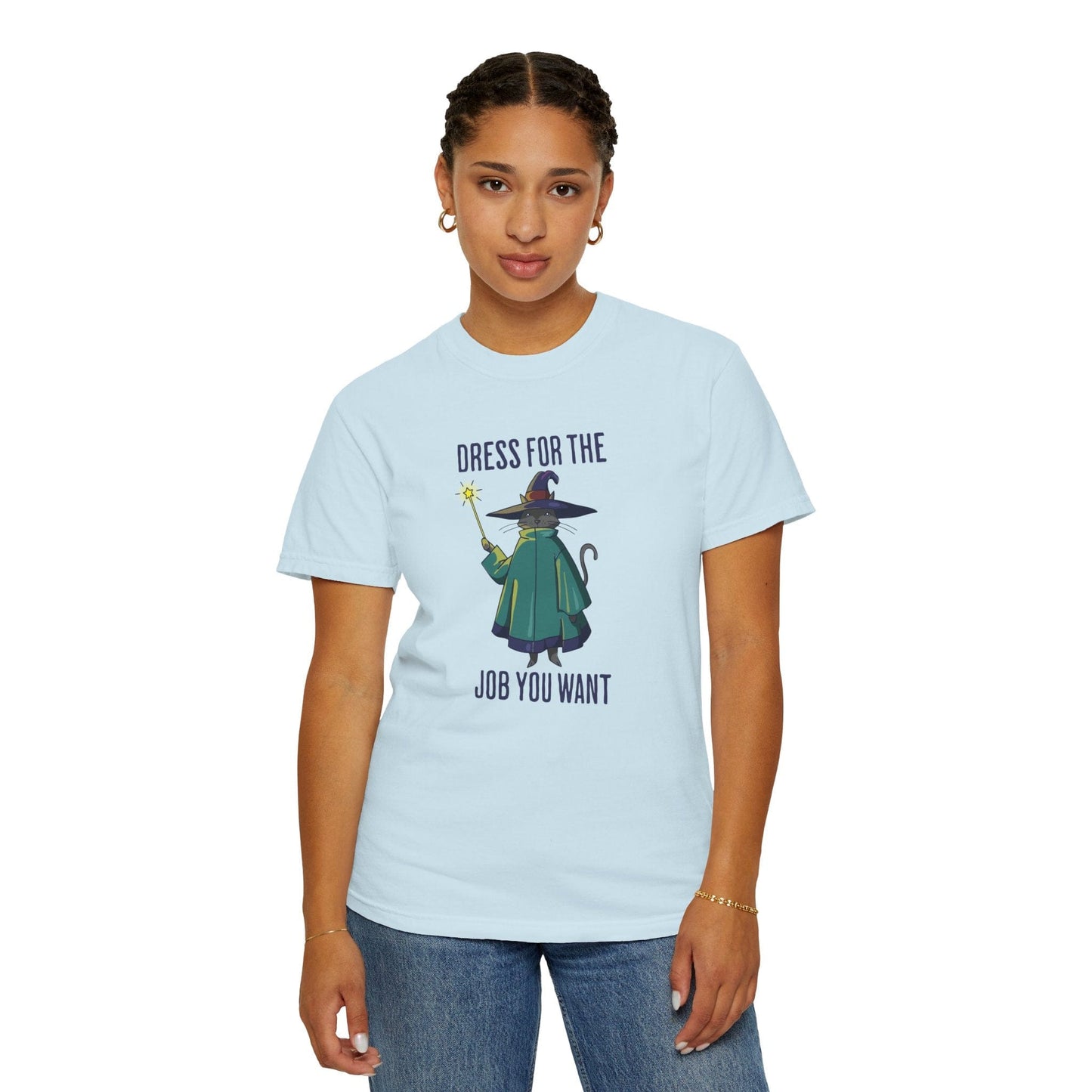 Printify T-Shirt Wizard Cat T-Shirt - Dress For The Job You Want - Comfort Colors